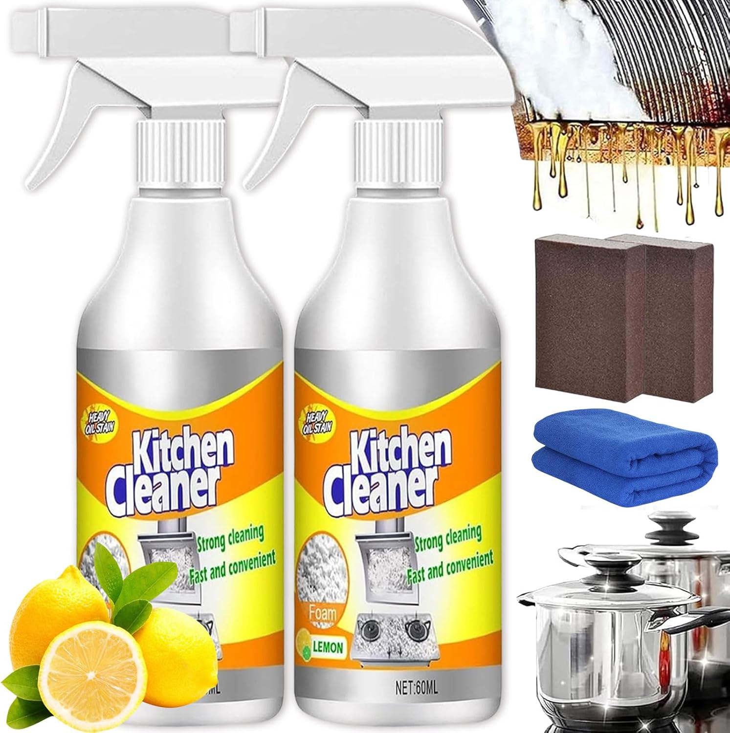 Heavy Duty Kitchen Foam Cleaner 2PCS All-Purpose Stain Remover