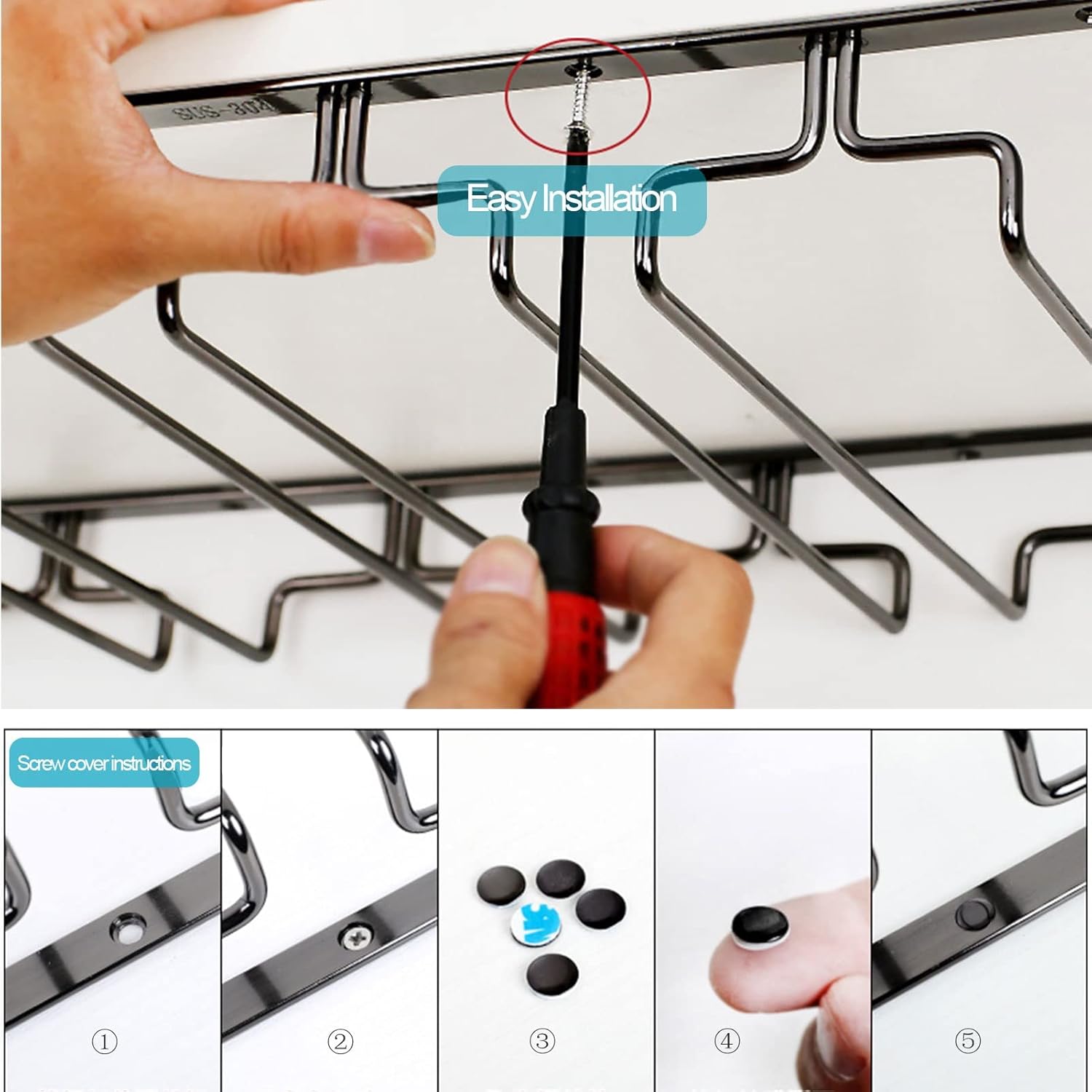 Stainless Steel Stemware Rack with 4 Slots for Cabinet