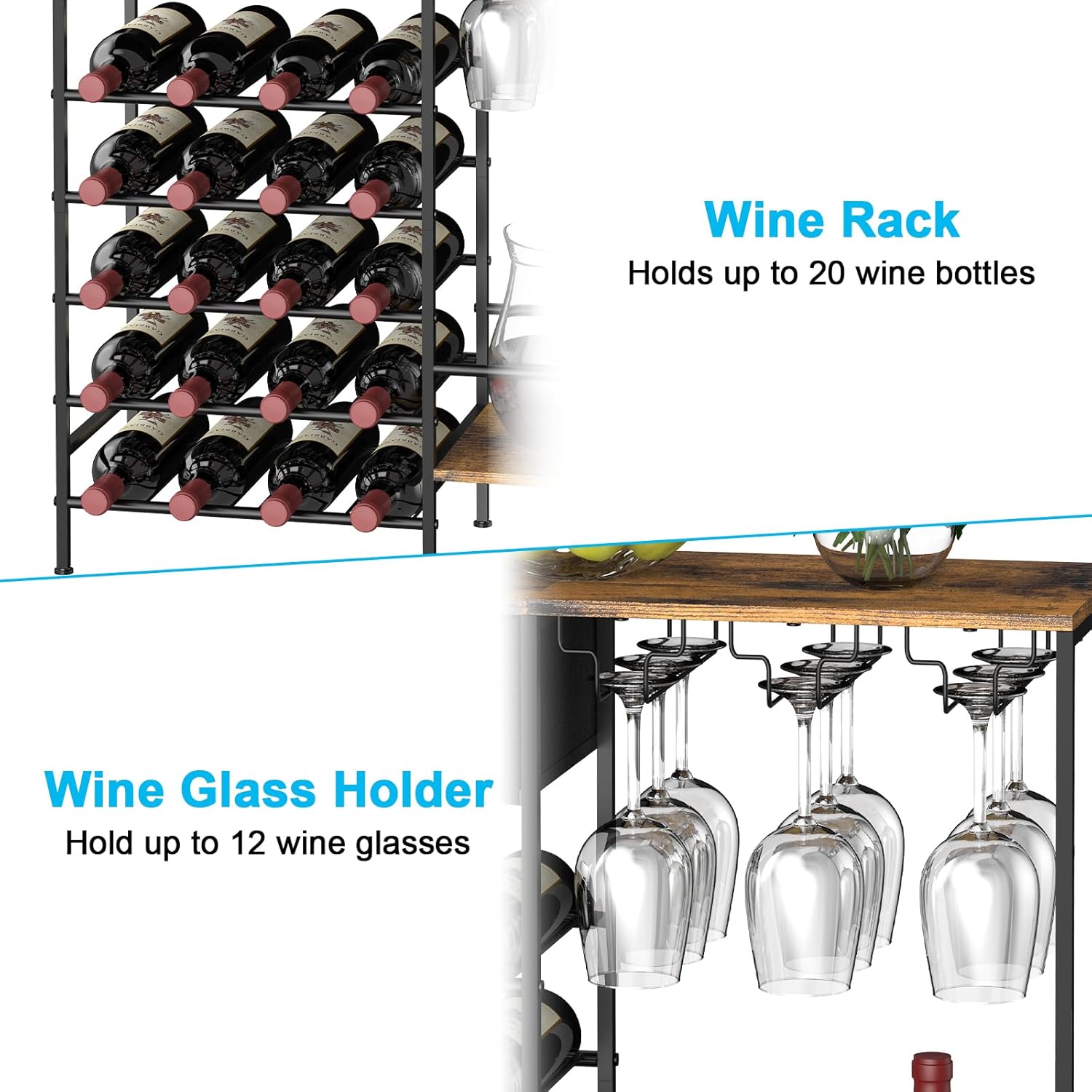 MOOACE Freestanding Wine Rack with Storage Glass Holder