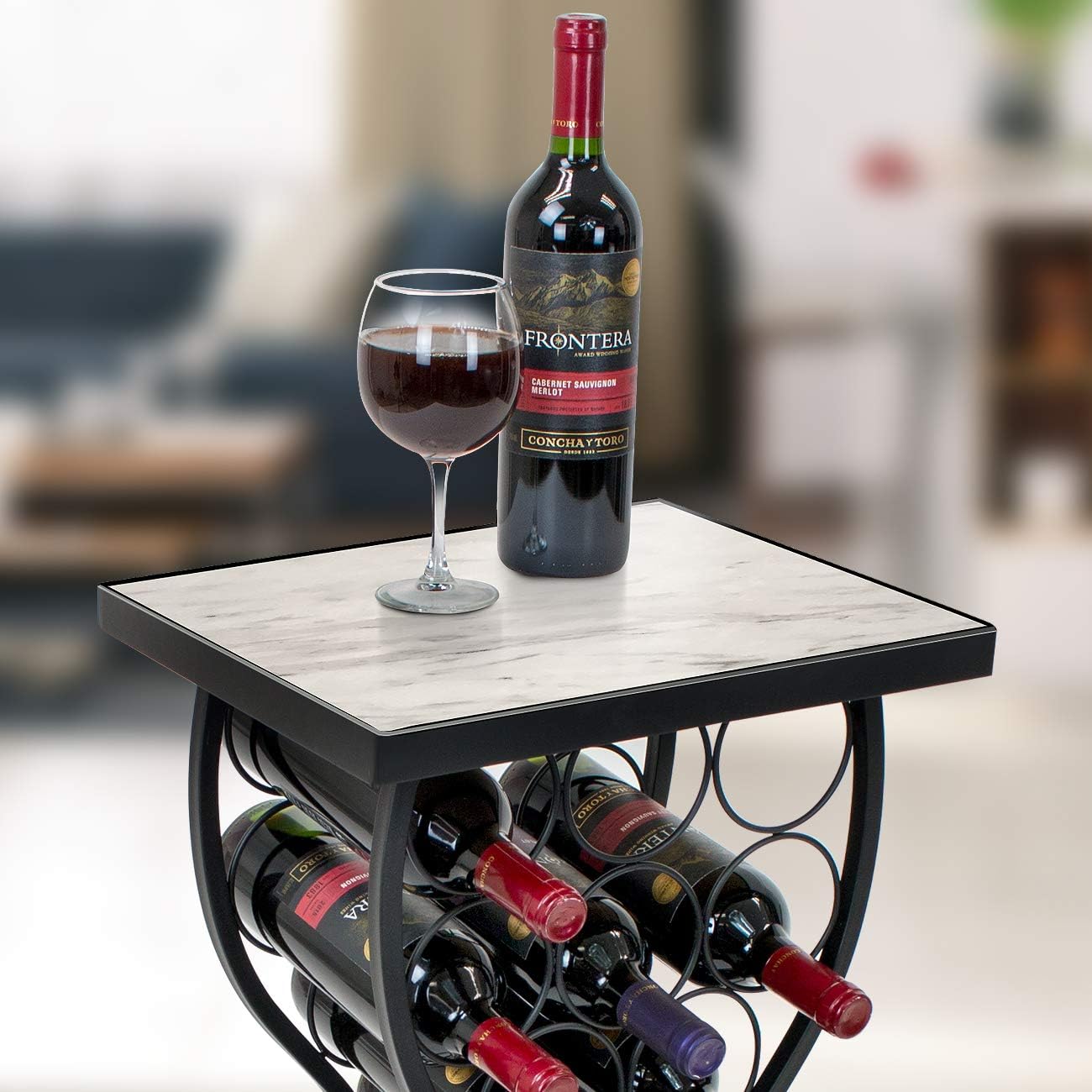 Sorbus Freestanding Wine Rack Console with White Marble Top