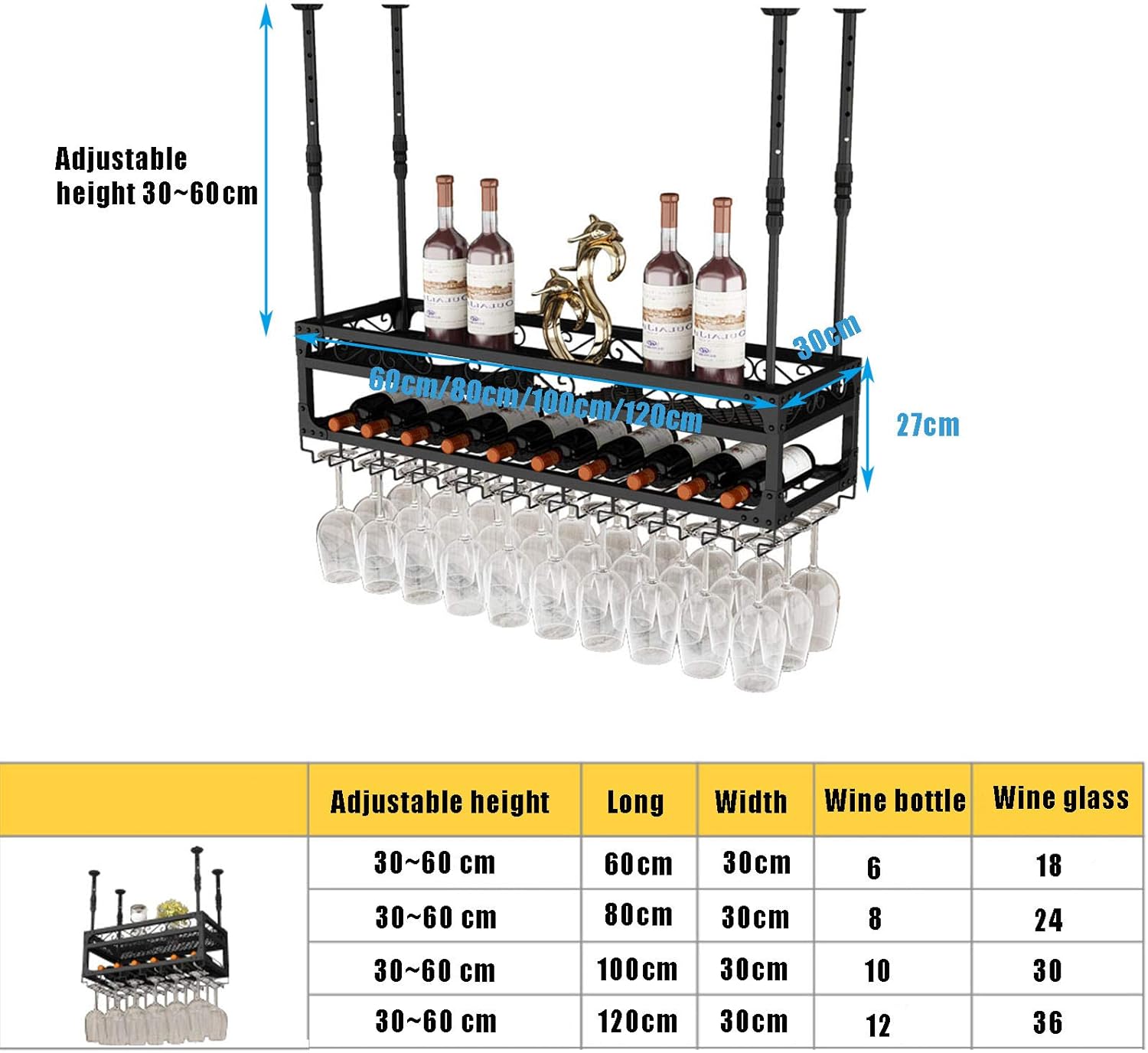 Adjustable 2-Layer Wall-Mounted Wine Rack with Glass Holder
