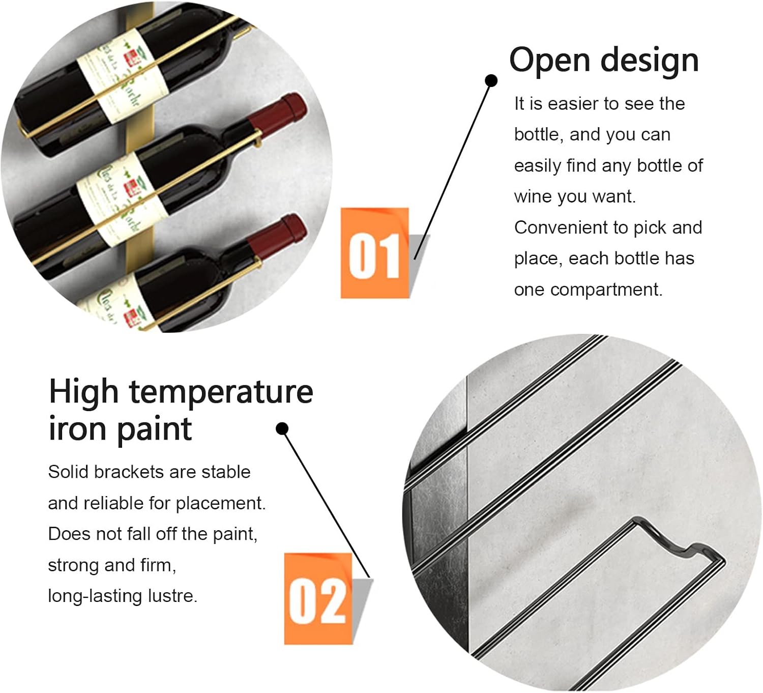 Wall-Mounted Wine Rack with 5 Sizes and Wrought Iron Design
