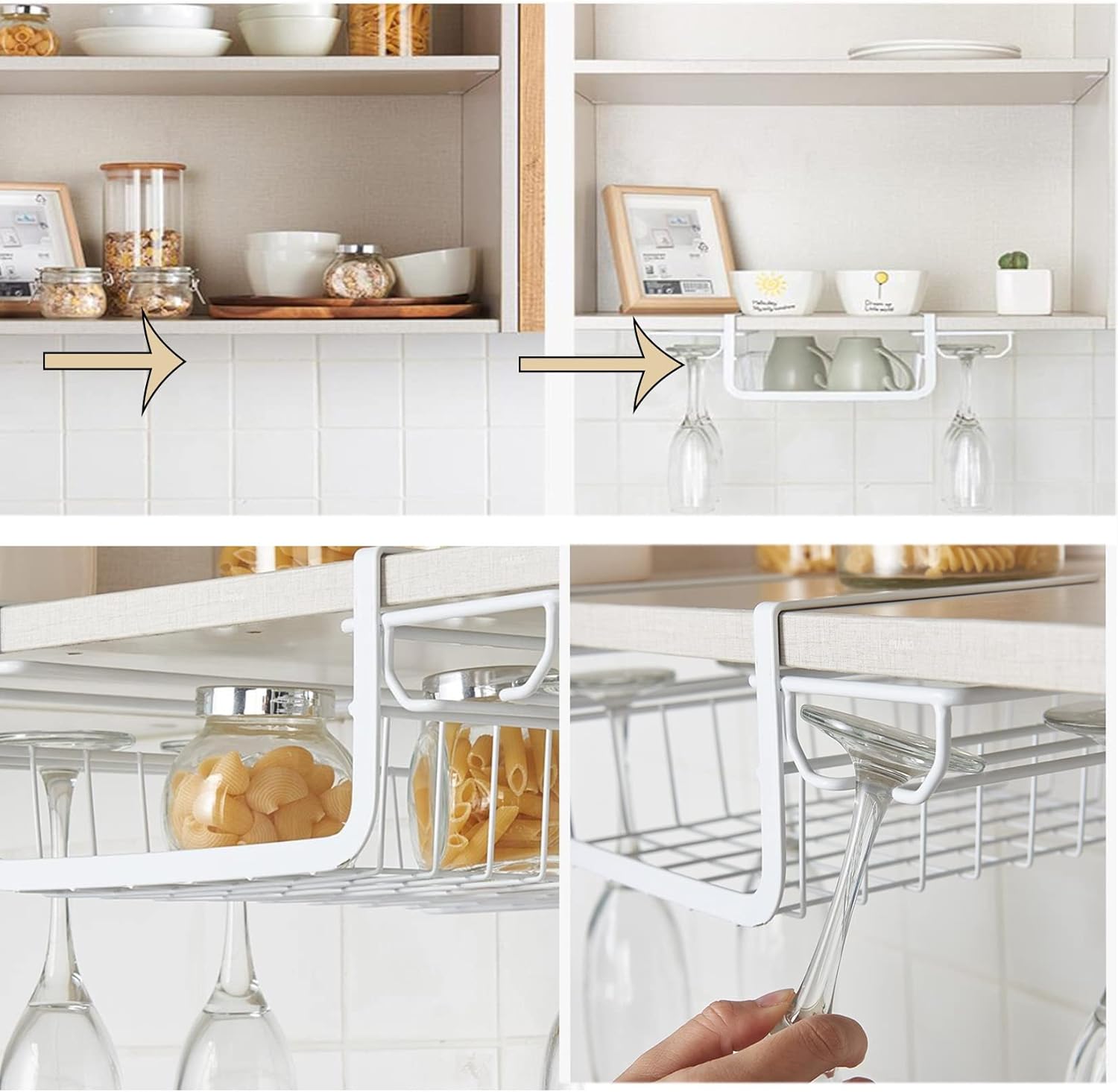 Wordfun Under Cabinet Stemware Rack Durable White Metal Hanger