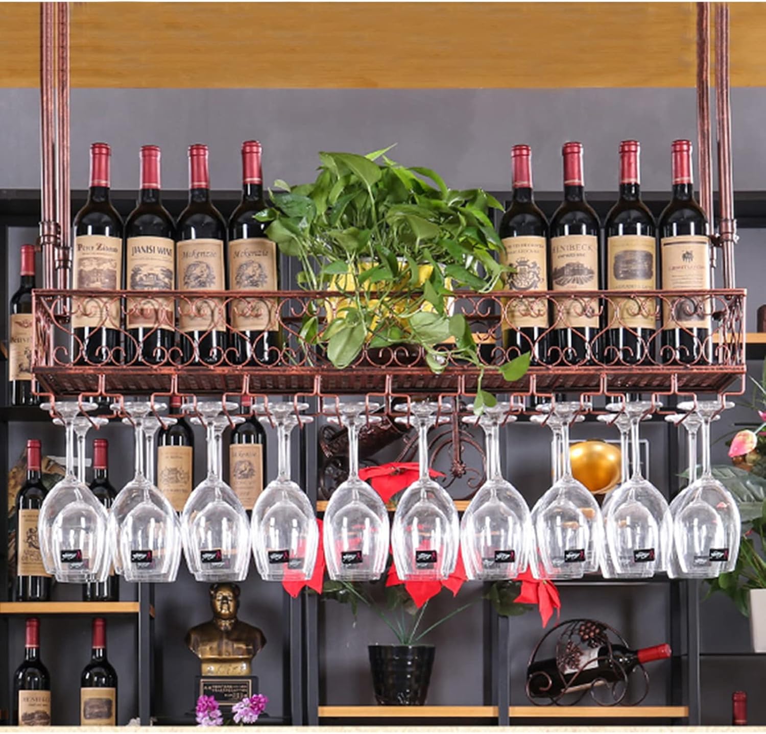 ZJDYDY Wall-Mounted Iron Wine Rack with Adjustable Hanger