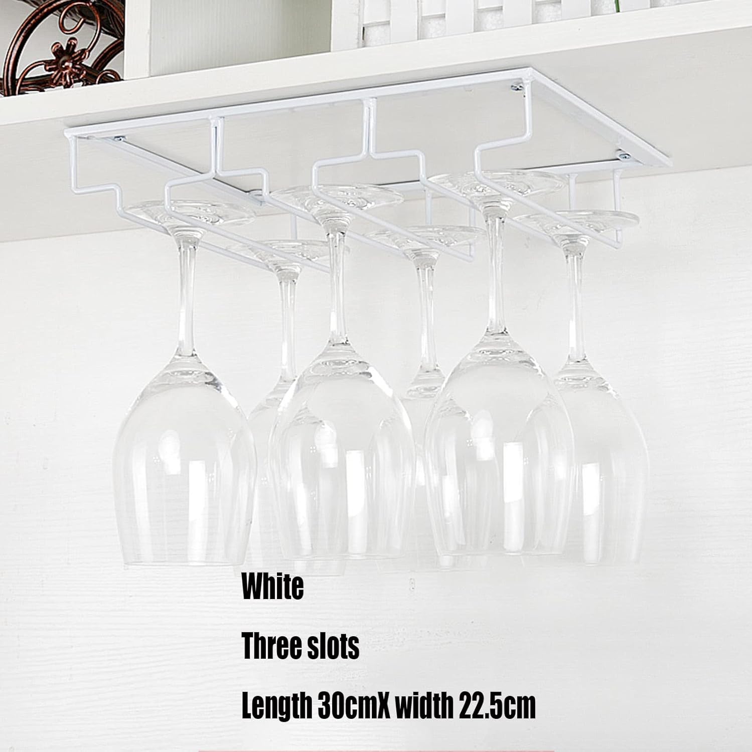 WORDFUN Wine Glass Rack Under Shelf 8 Rows Black Metal
