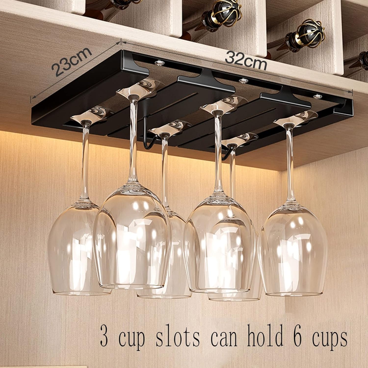 WORDFUN Stainless Steel Wine Glass Rack 6 Rows Durable Adjustable