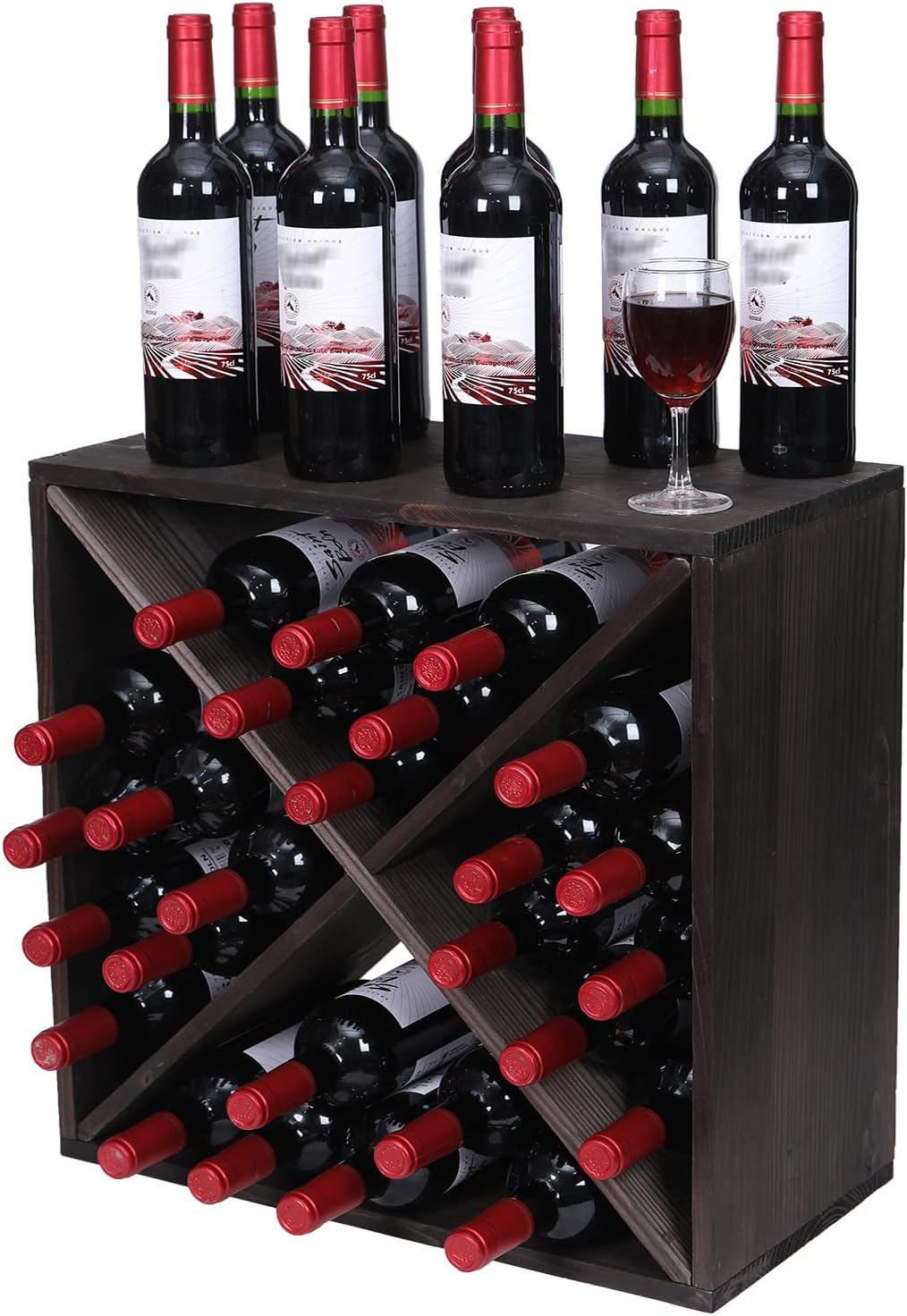 Black Wooden 24 Bottle Wine Rack Cabinet