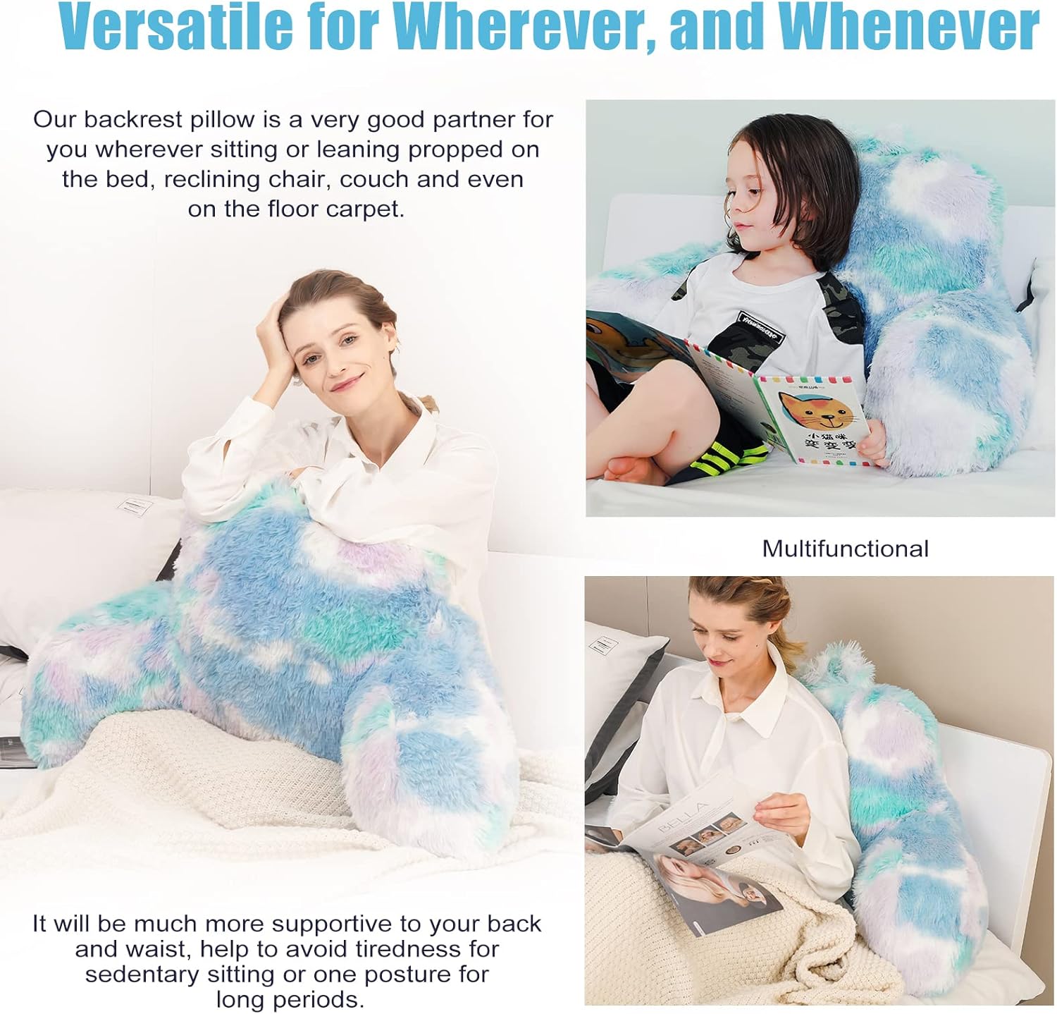 Stylish Ross Fur Reading Pillow with Back Support for Kids Adults