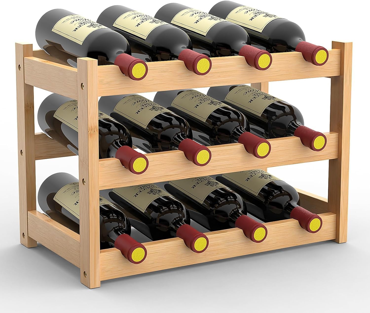 3 Tier Bamboo Wine Rack 12 Bottles Countertop Storage