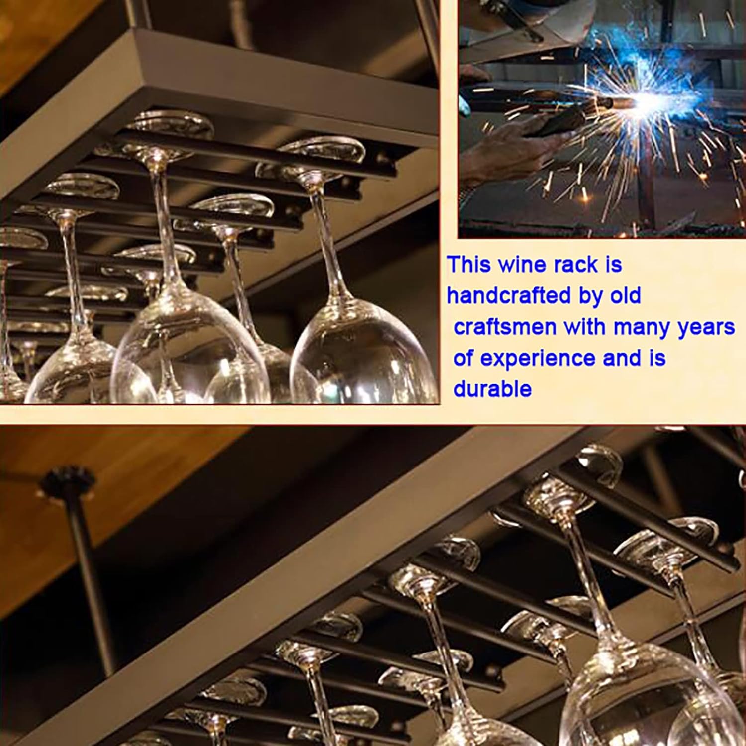 Ceiling Metal Wine Glass Rack Height Adjustable Wall-Mounted Storage Holder