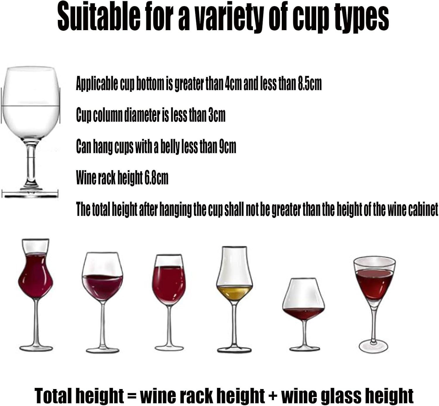 WORDFUN Metal Wine Glass Rack - Single Row White No Punching