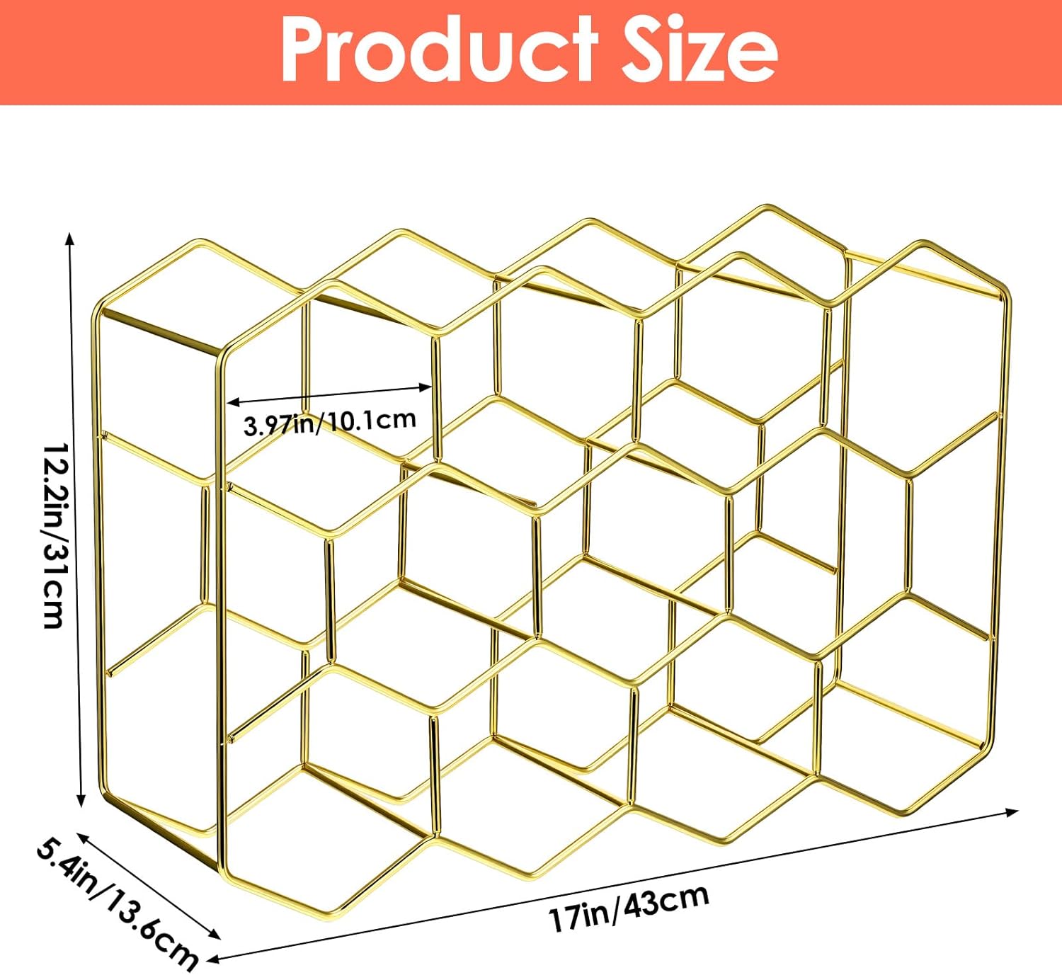 Pafeooui 14-Bottle Tabletop Wine Rack - Modern Gold Holder Stand