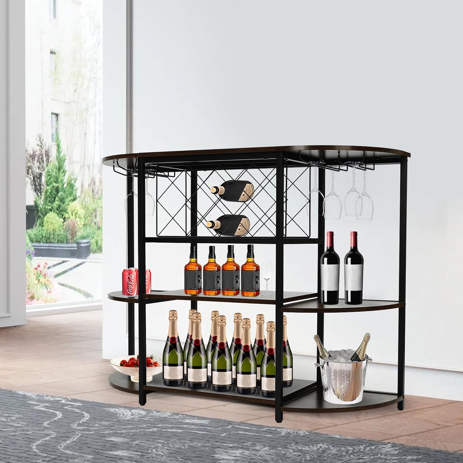Mini Bar Cabinet with LED Light Rustic Brown