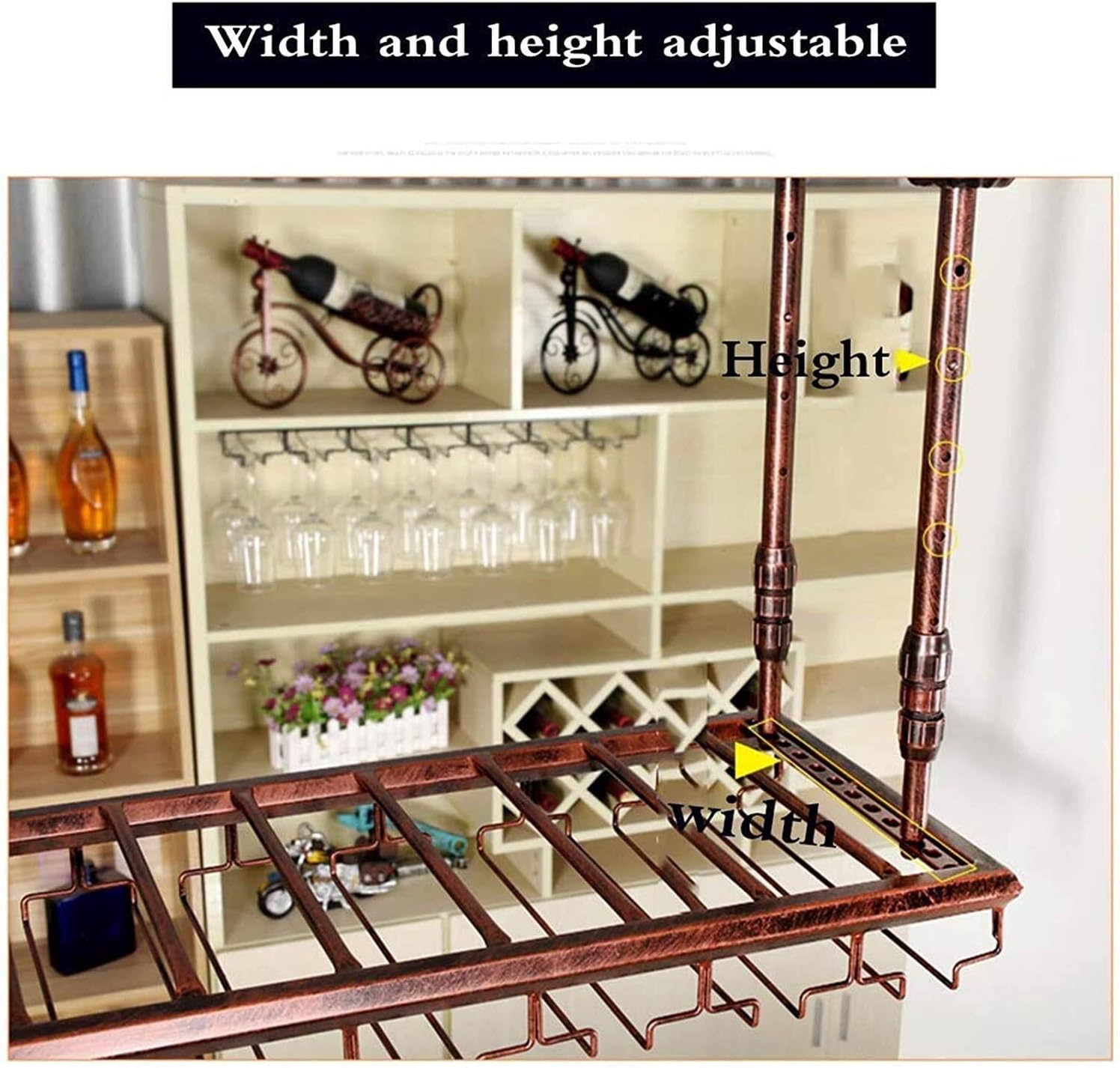 Ceiling Hanging Wine Rack with Glass Holder Shelf 2-in-1