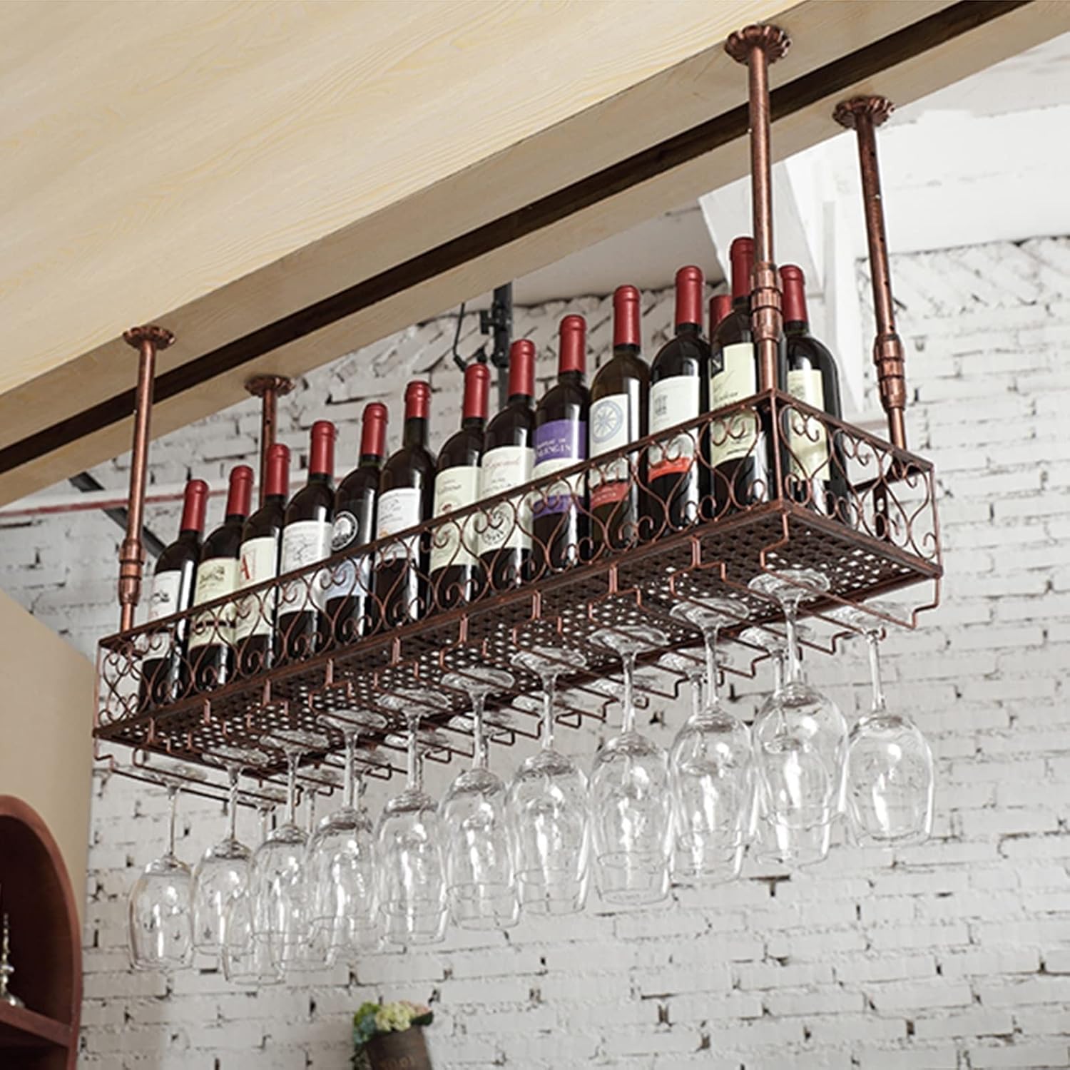 Adjustable Wall-Mounted Wine Rack with Floating Shelf 1