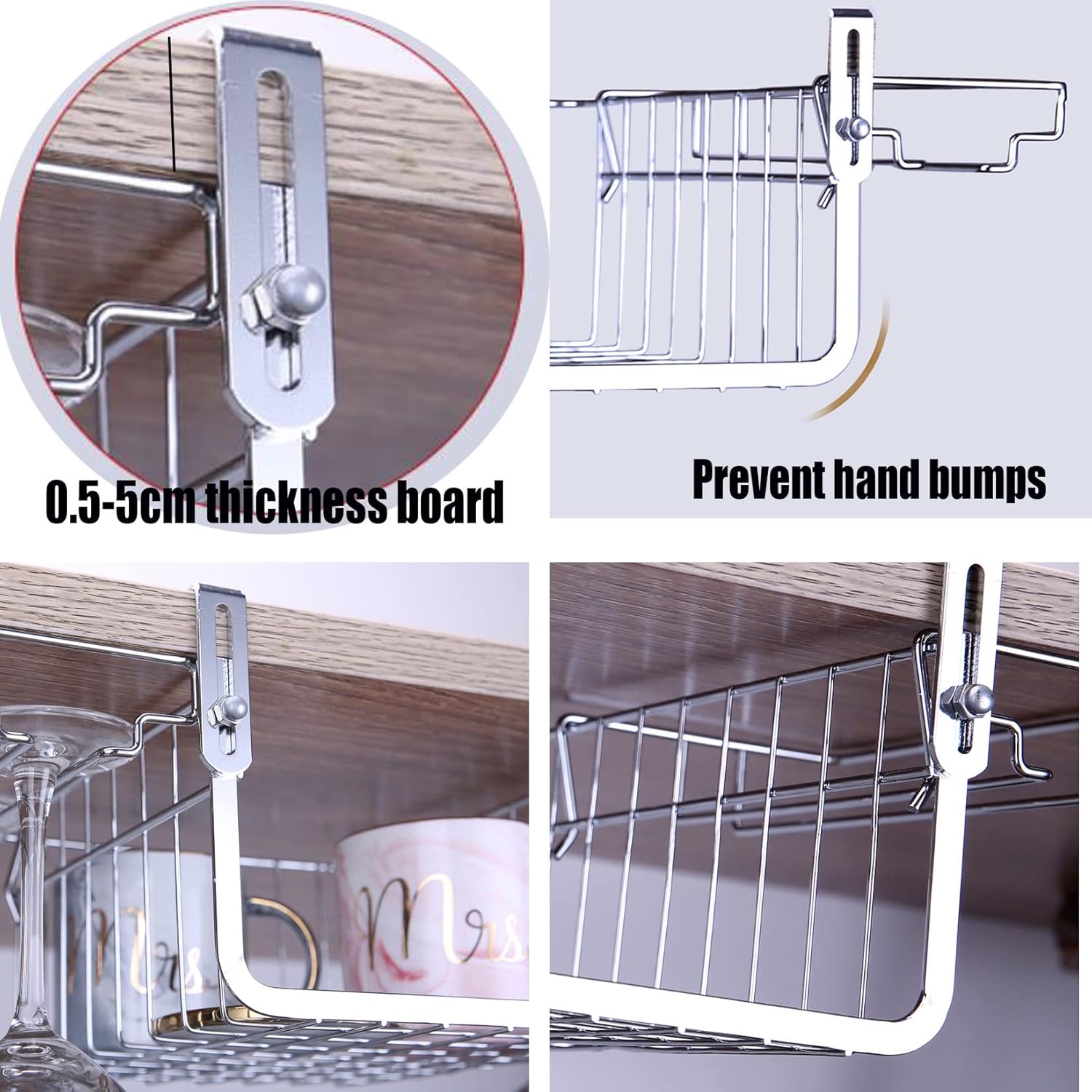 WORDFUN Adjustable Steel Wine Glass Rack for Cabinet