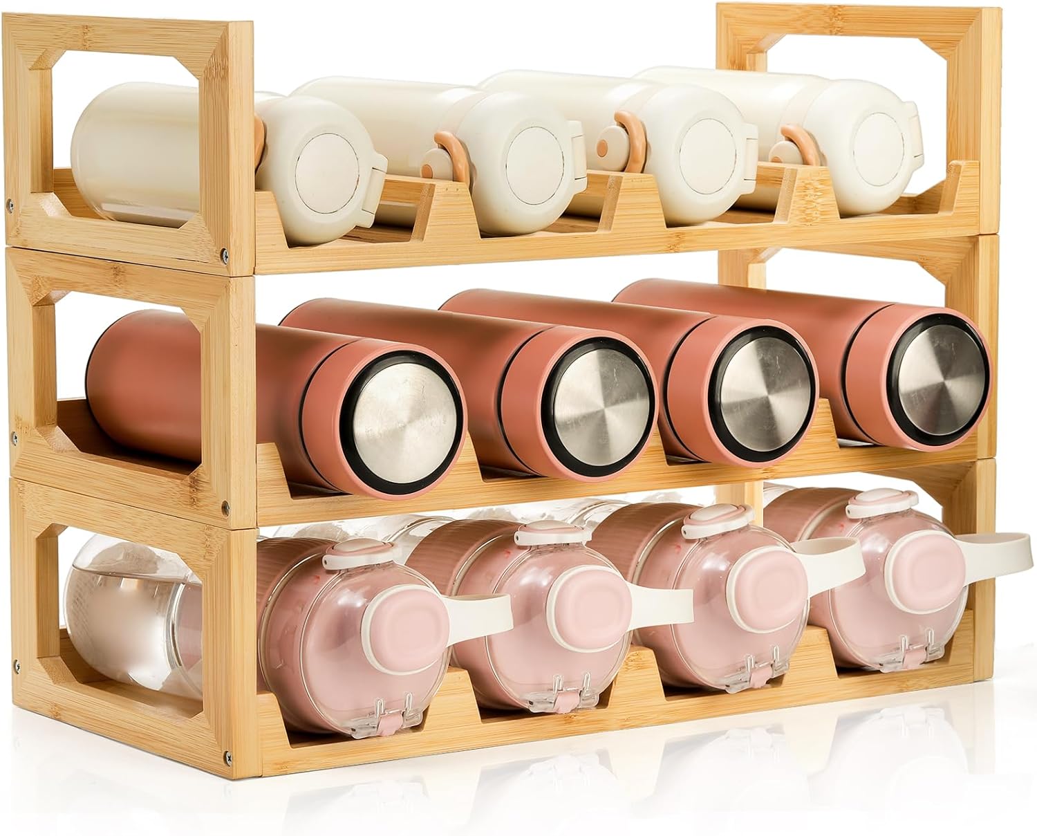 3 Tier Bamboo Water Bottle Organizer for Kitchen Cabinet