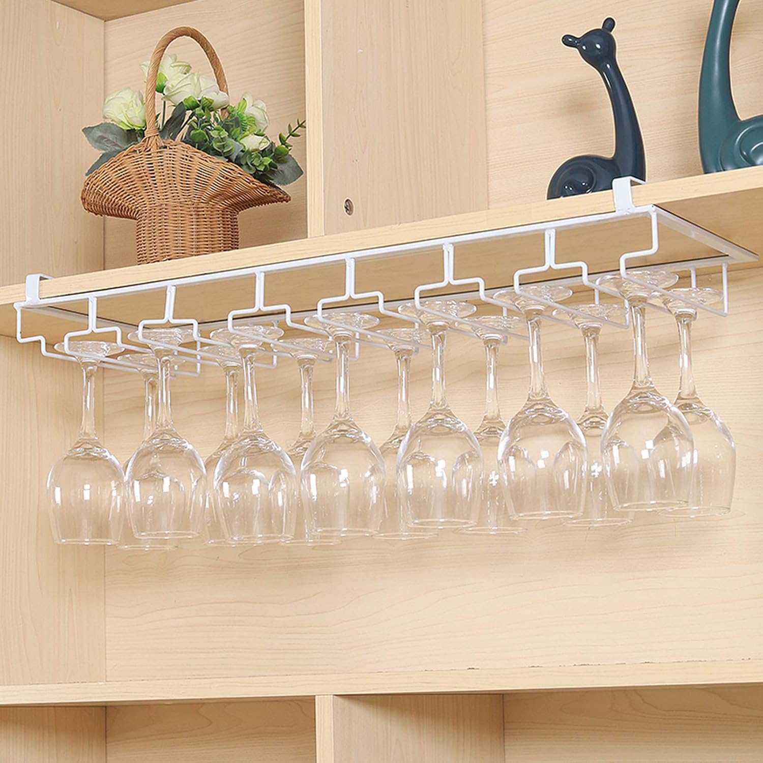 Wine Glass Rack Under Cabinet Metal Storage Hanger for Kitchen