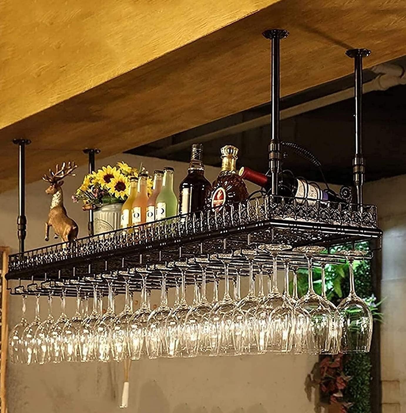 Wall Wine Rack with Painted Iron Frame and Adjustable Shelves