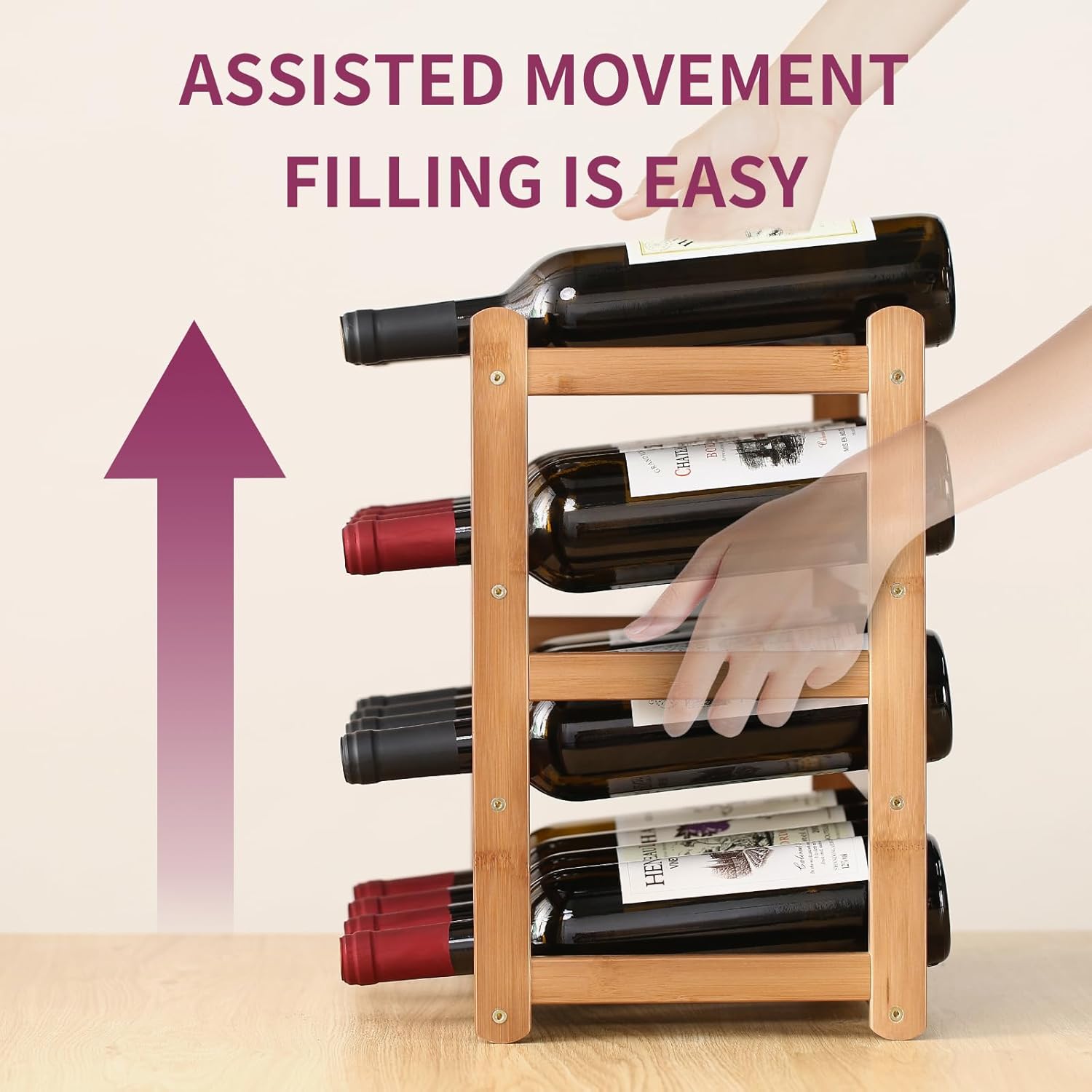 WUTALOTAT Bamboo Wine Rack 4-Tier 16 Bottles Freestanding