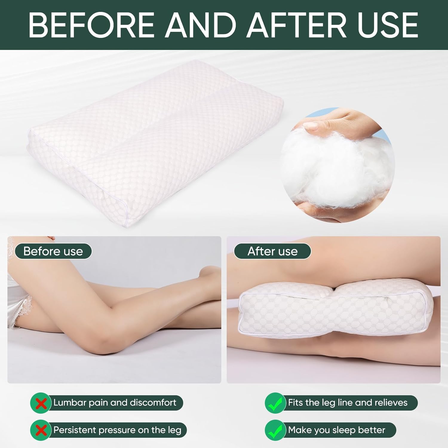 FOUXTEL Cool Knee Pillow for Side Sleepers