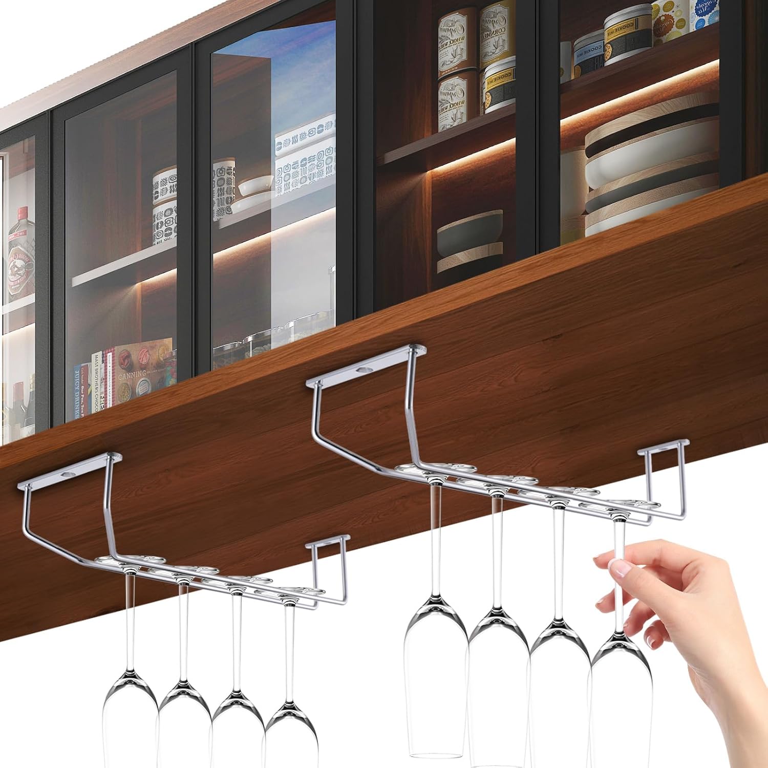 Lemecima 4Pack Stainless Steel Wine Glass Holder 14 Inch Rack