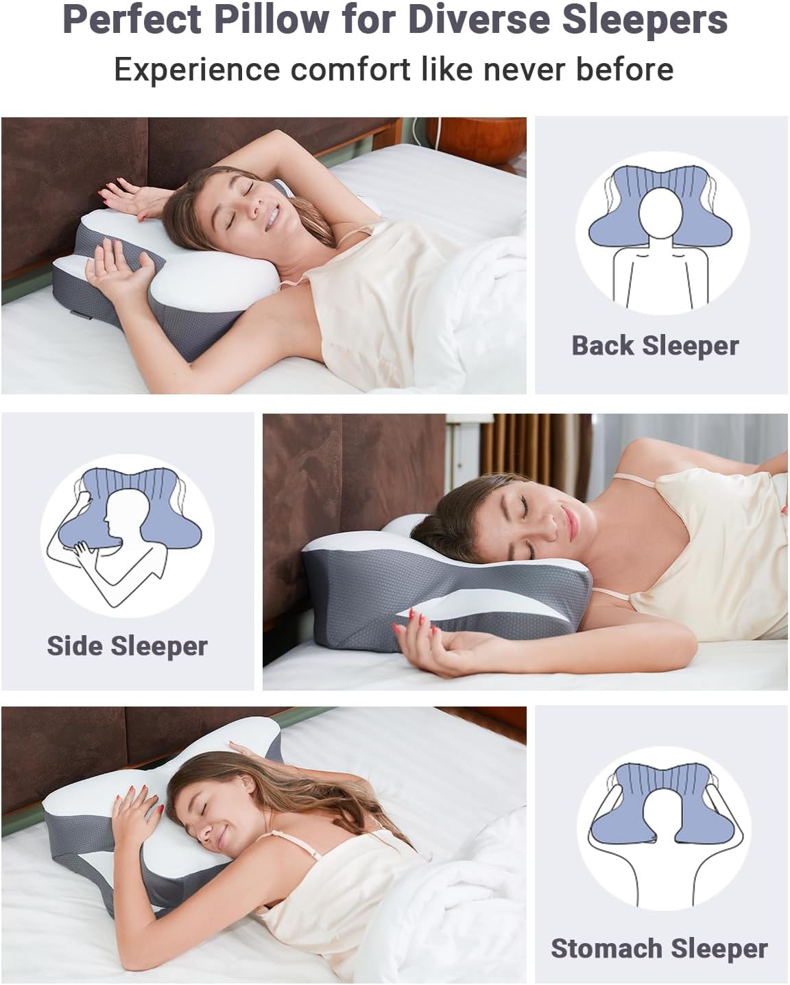 FAIORD Cervical Pillow with Cooling Cover and Support Sticks