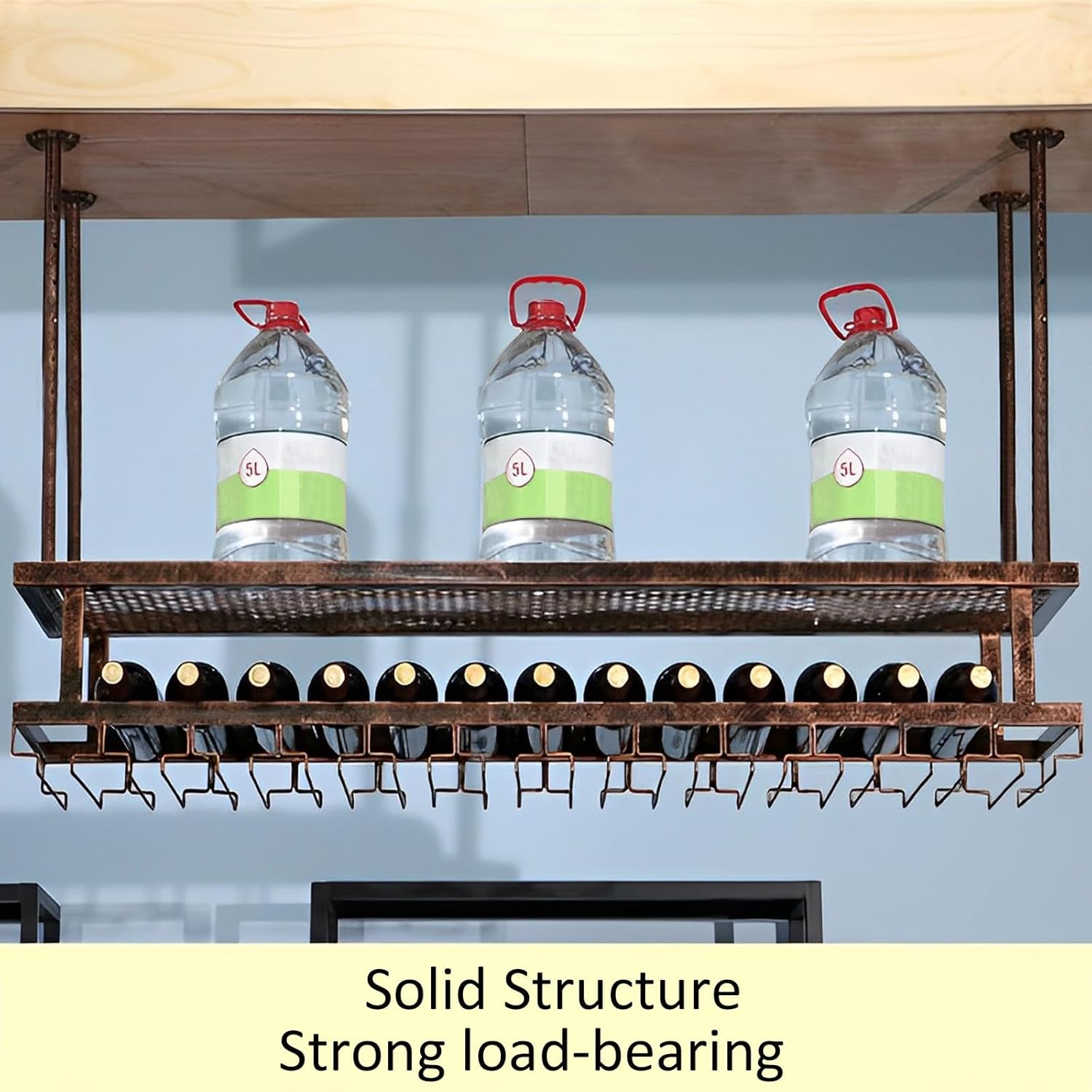 LIGUOYI Hanging Wine Glass Rack Adjustable 3-Layer Metal Organizer