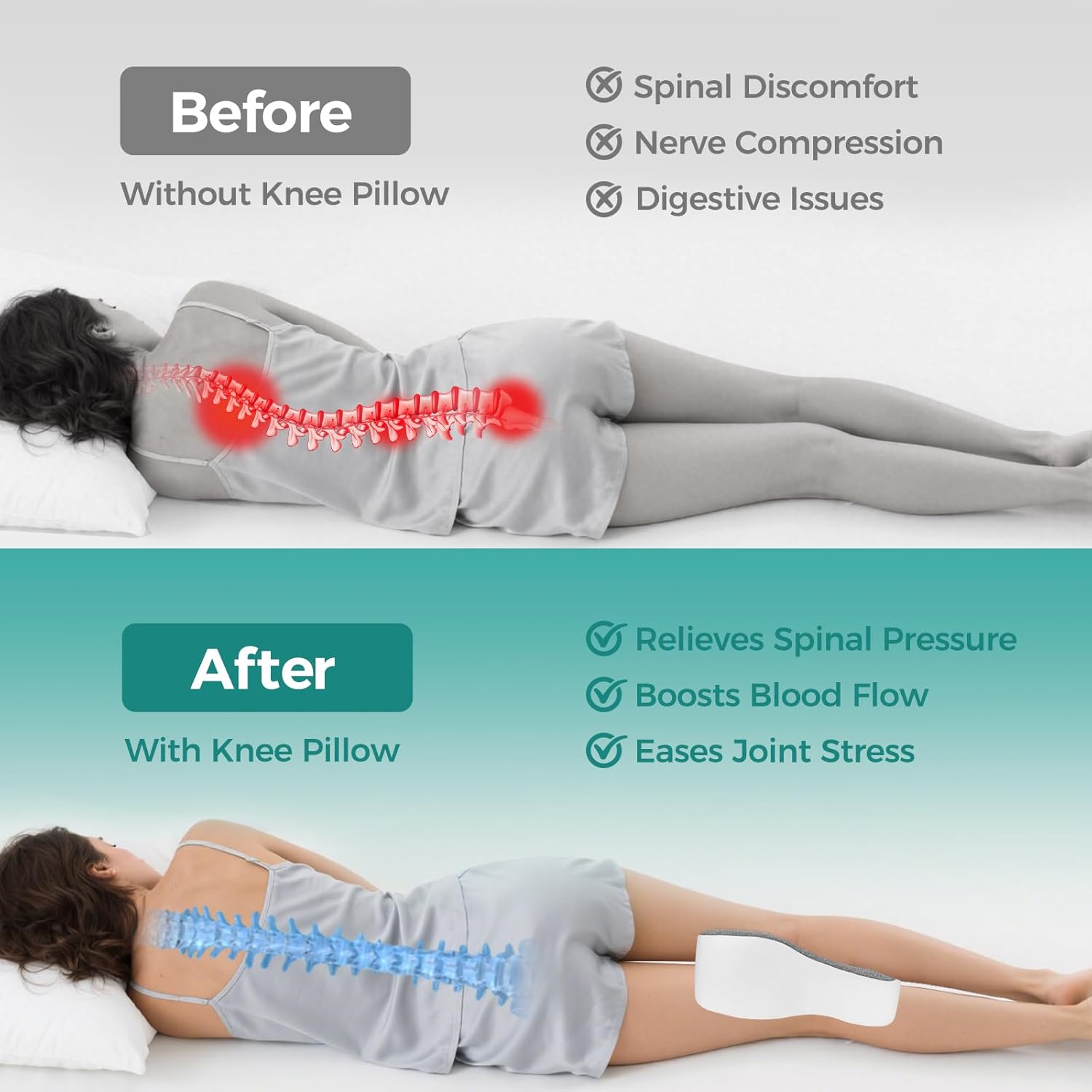 Large Knee Pillow for Side Sleepers Hip Back Pain Relief