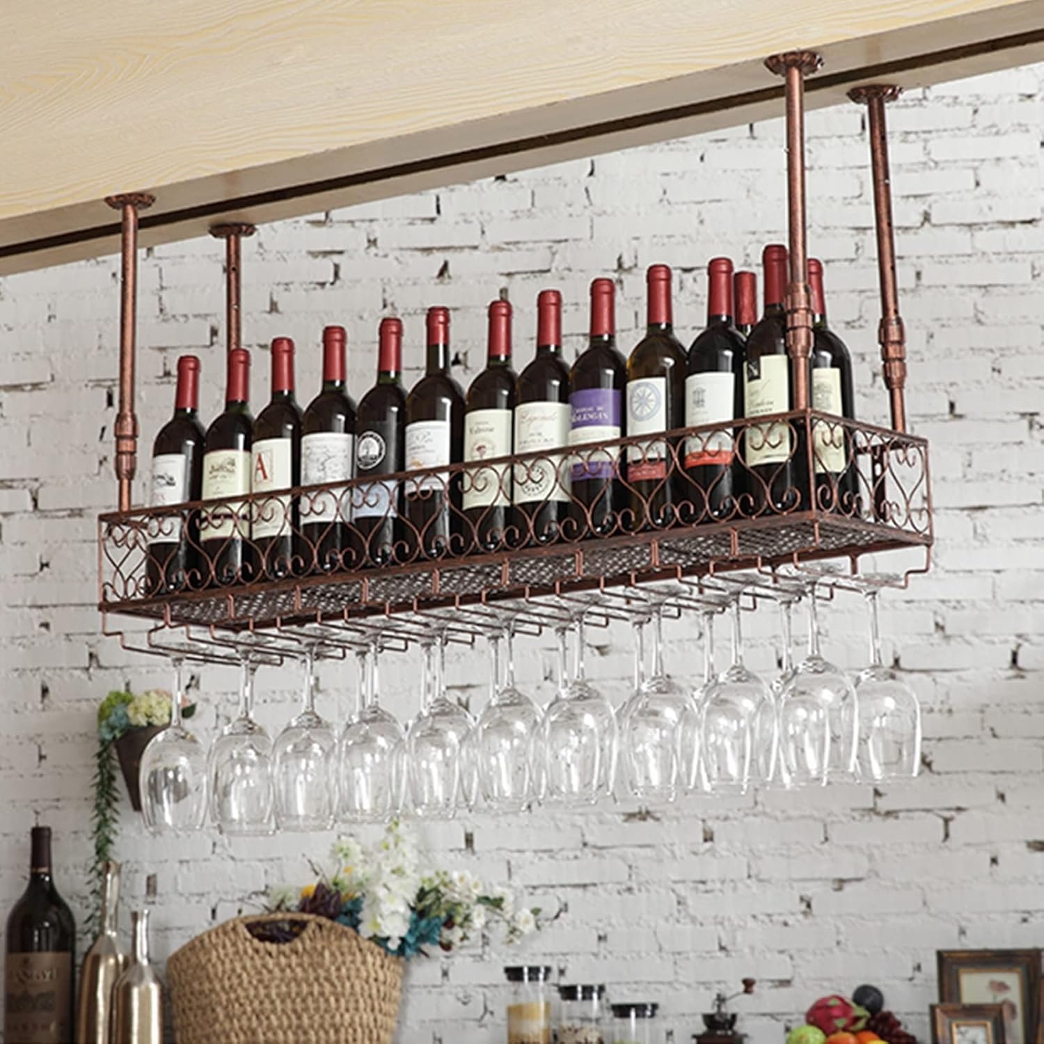 Adjustable Wall-Mounted Wine Rack with Floating Shelf 1