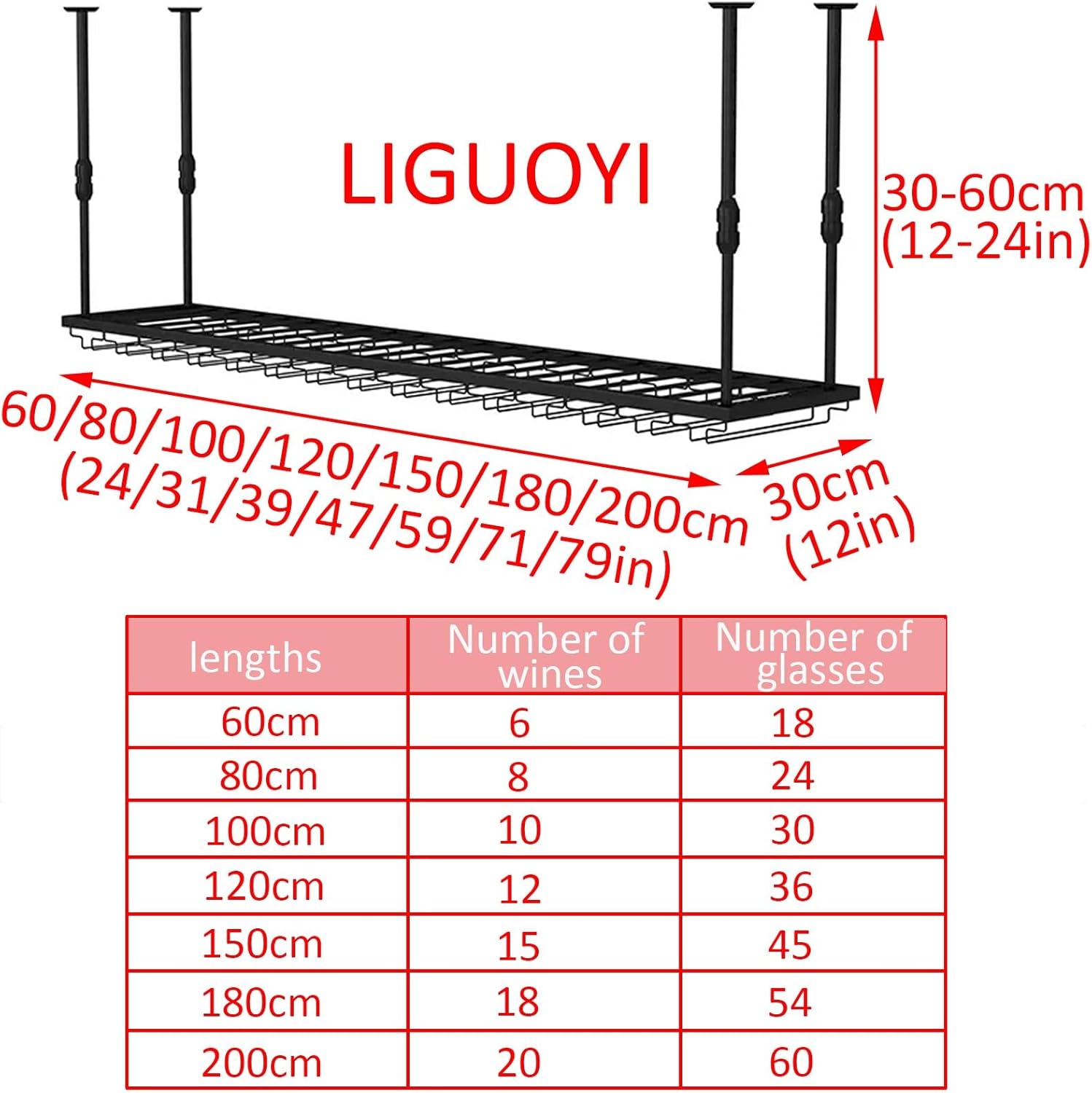 LIGUOYI Adjustable Wine Glass Rack for Kitchen and Bar