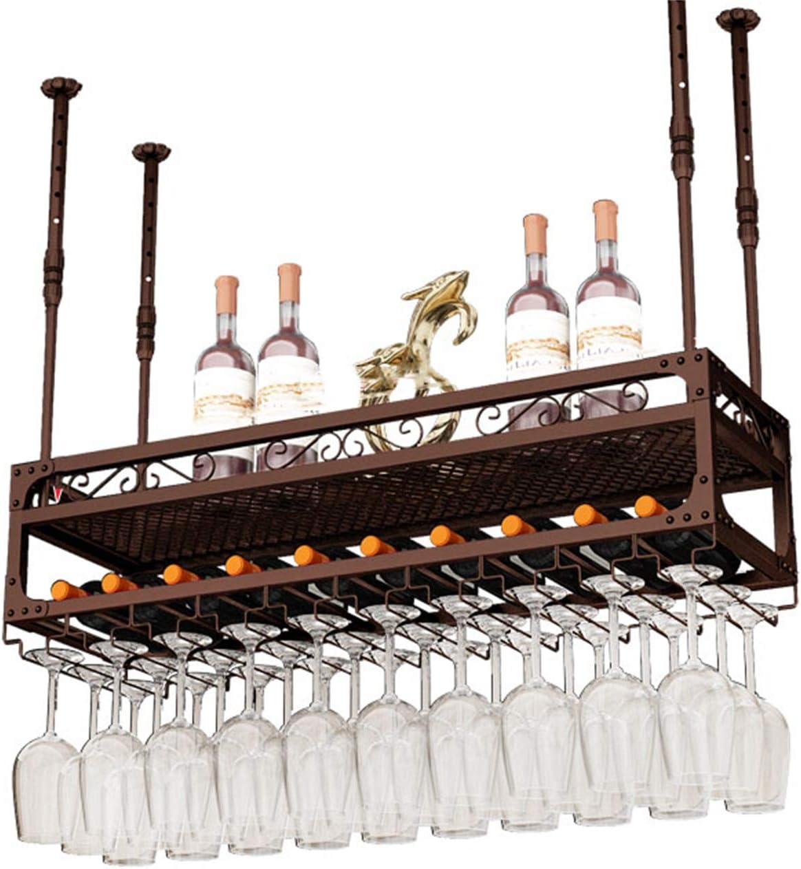 Adjustable 2-Layer Wall-Mounted Wine Rack with Glass Holder
