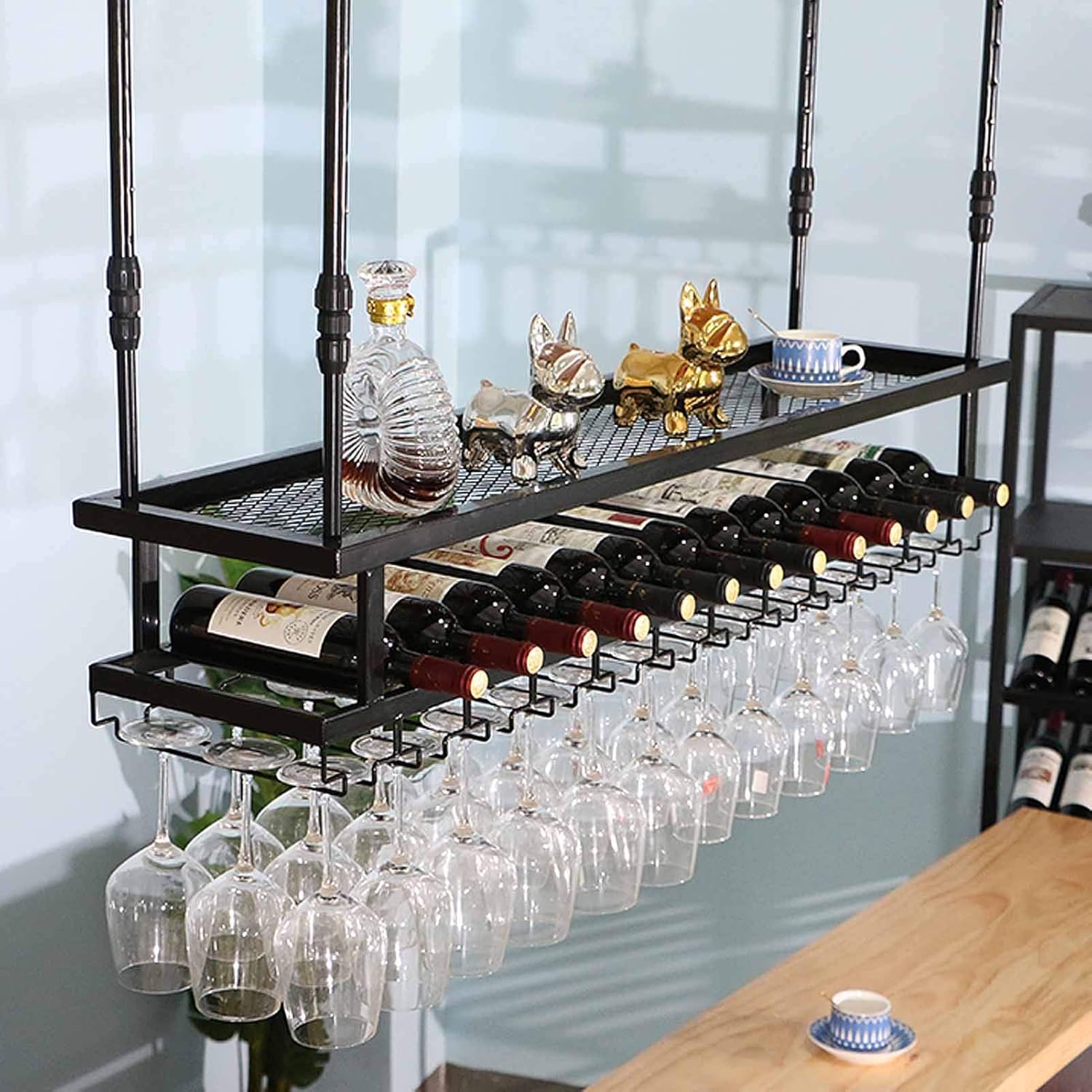 Wall-Mounted Wine Rack with Adjustable Height - 80cm Black