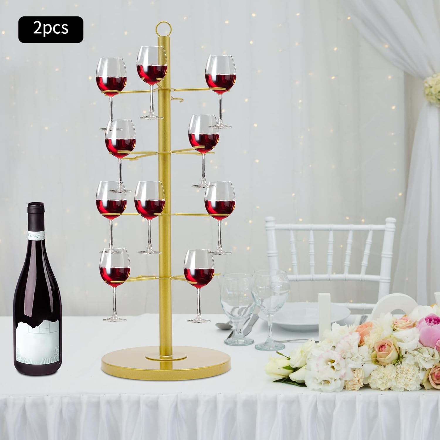 2 Pack Wine Glass Rack with 4 Tiers and 16 Glass Capacity Gold