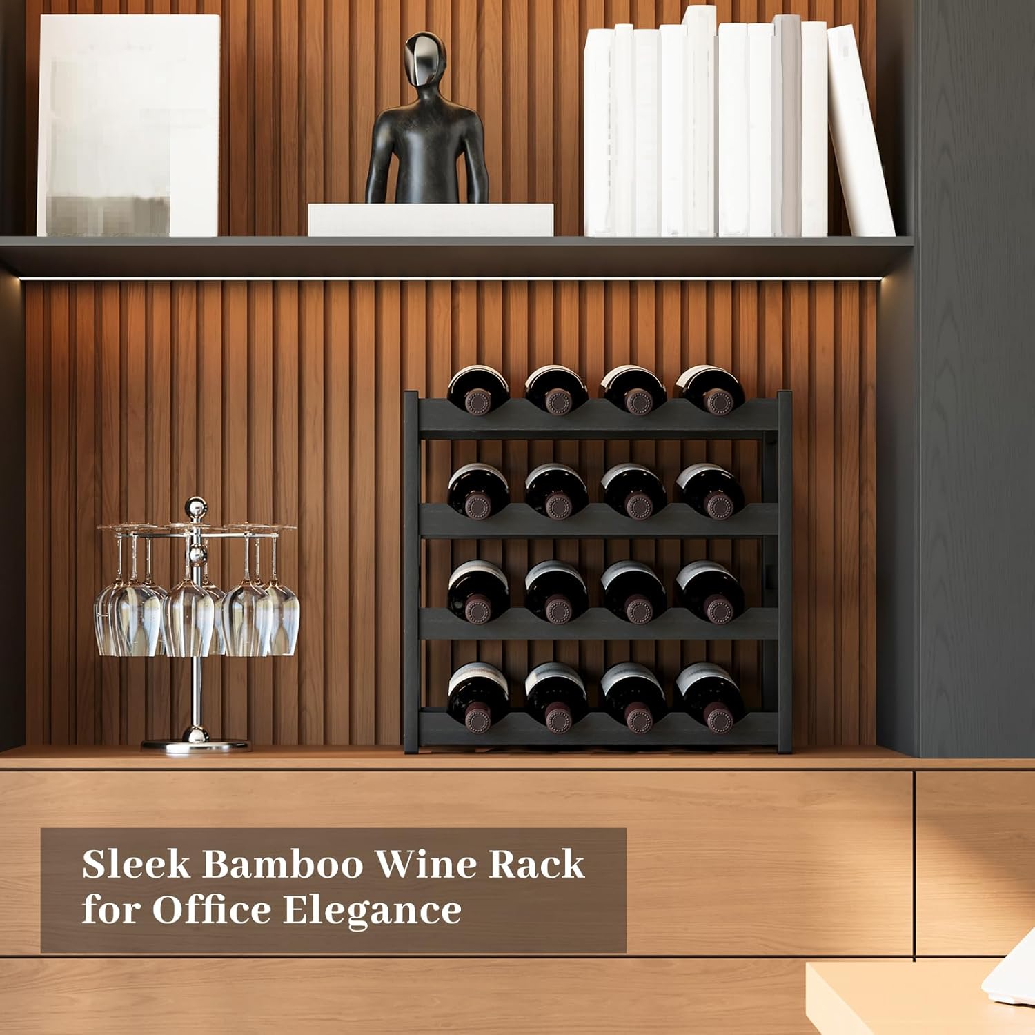 AUGOHCMIL 4-Tier Bamboo Wine Rack Black 1