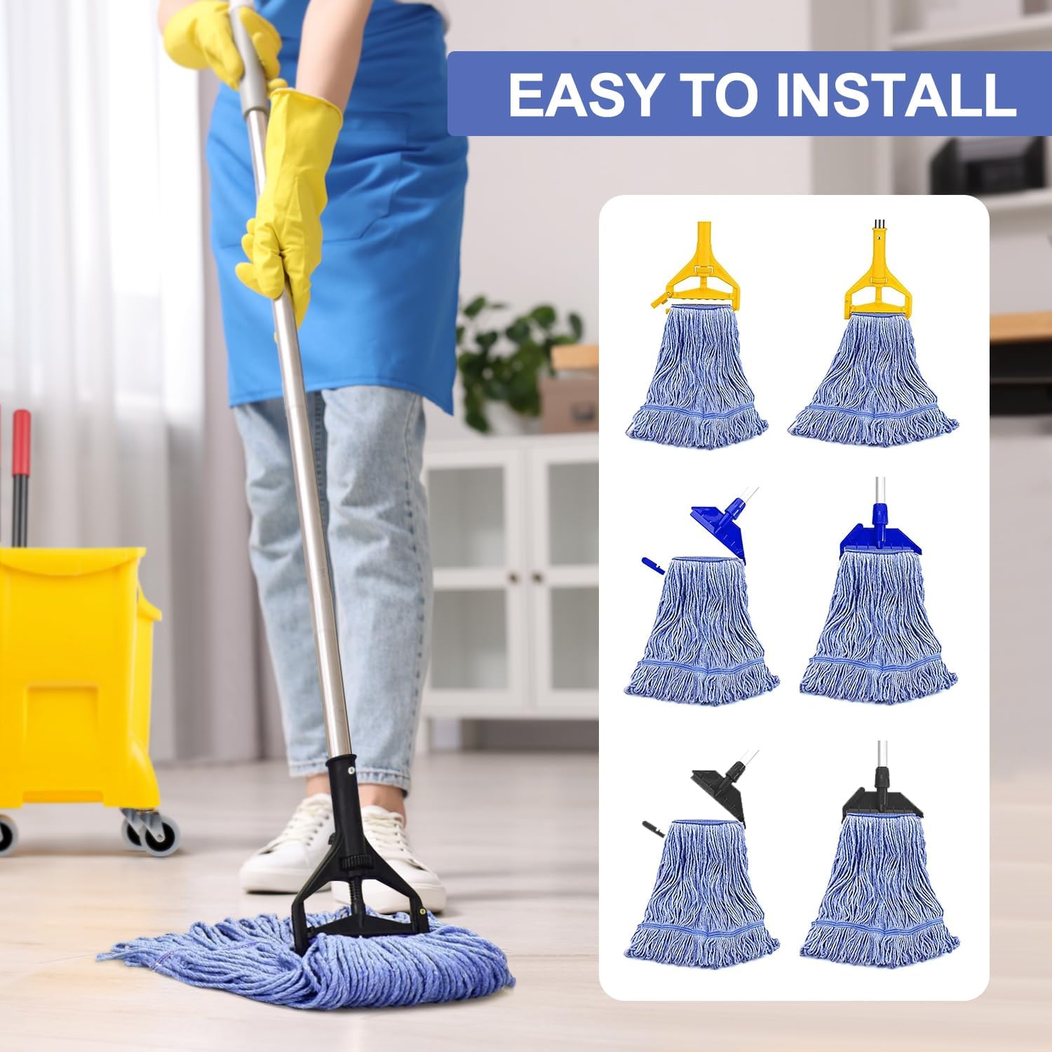 BAYAGIN 6 Pack Heavy Duty Blue Mop Head Replacement for Rubbermaid