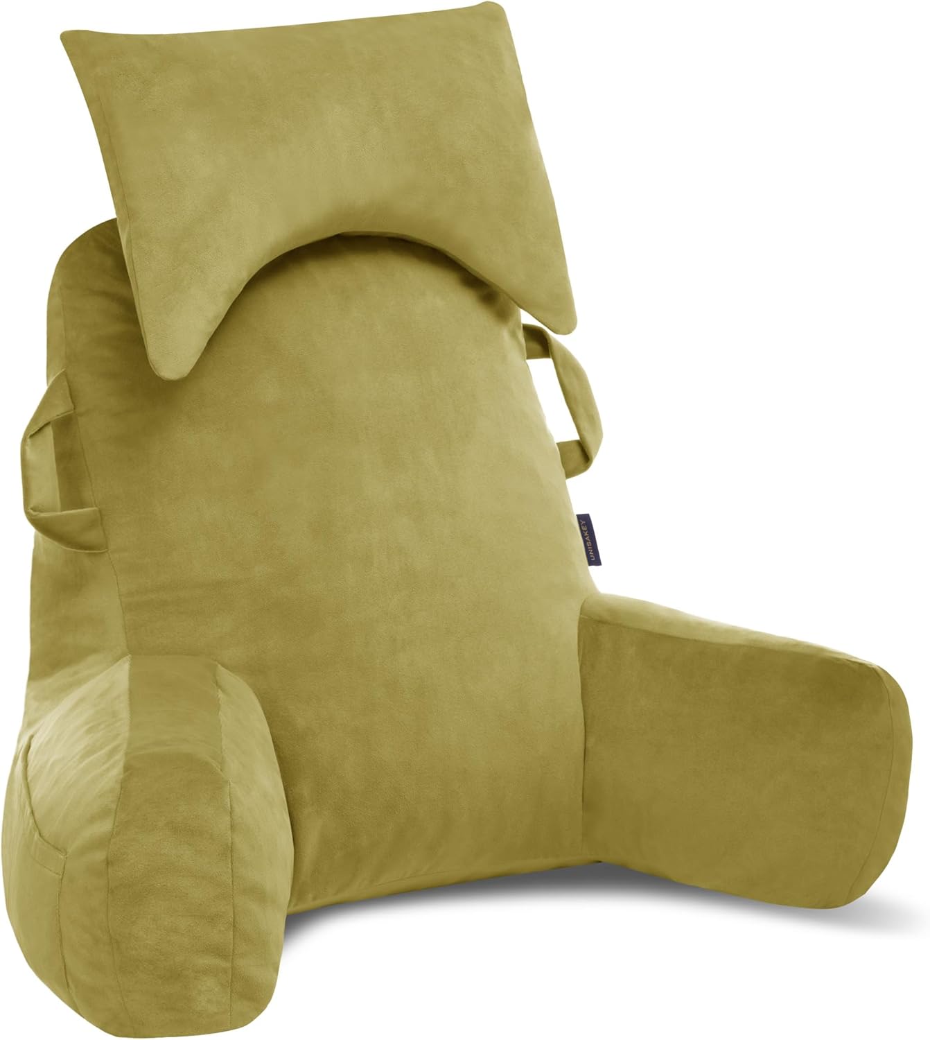 Unisakey Reading Pillow with Headrest and 3 Pockets Yellow Green