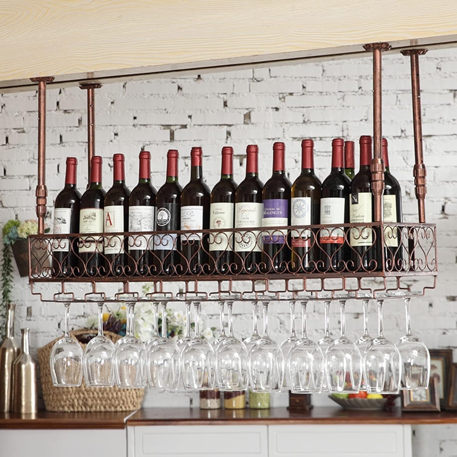 Adjustable Wall-Mounted Wine Rack with Floating Shelf 1