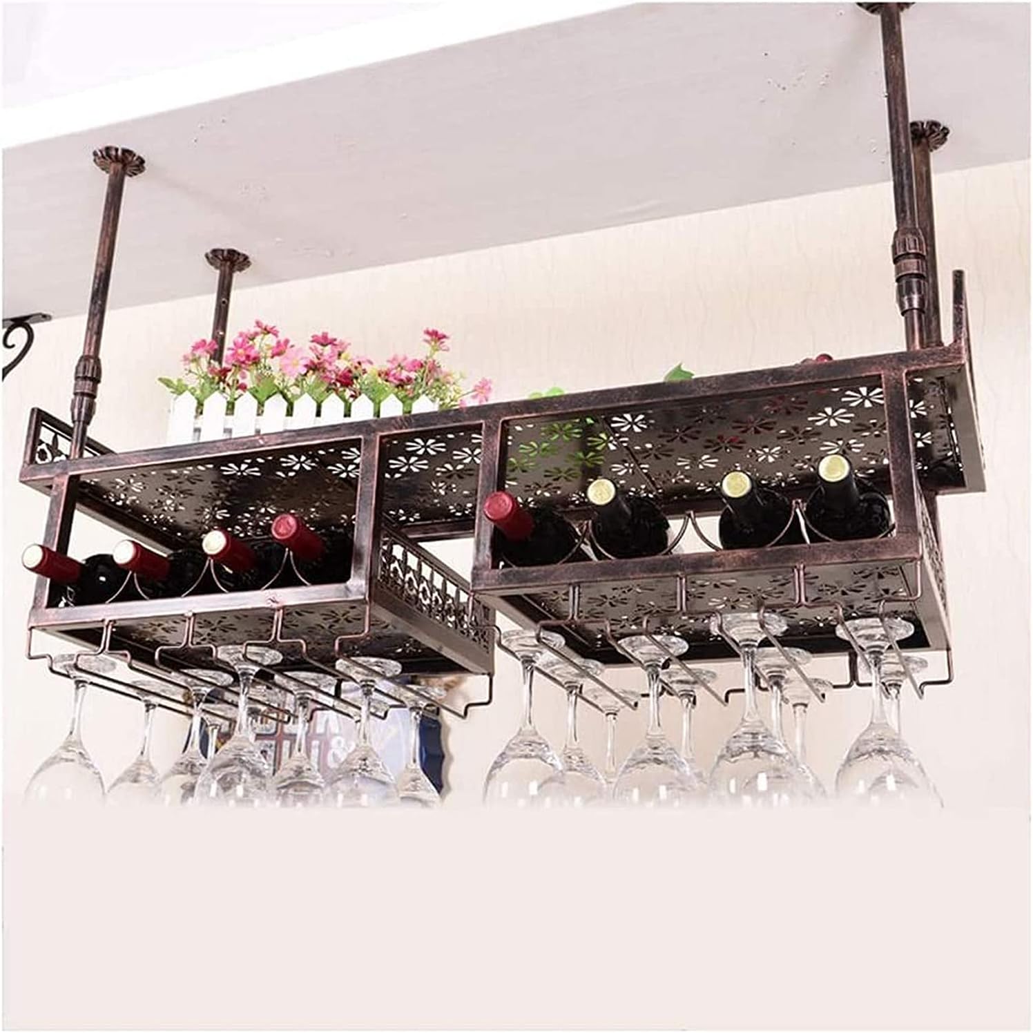 Generic Wall-Mounted Wine Rack with Glass Holder Shelf