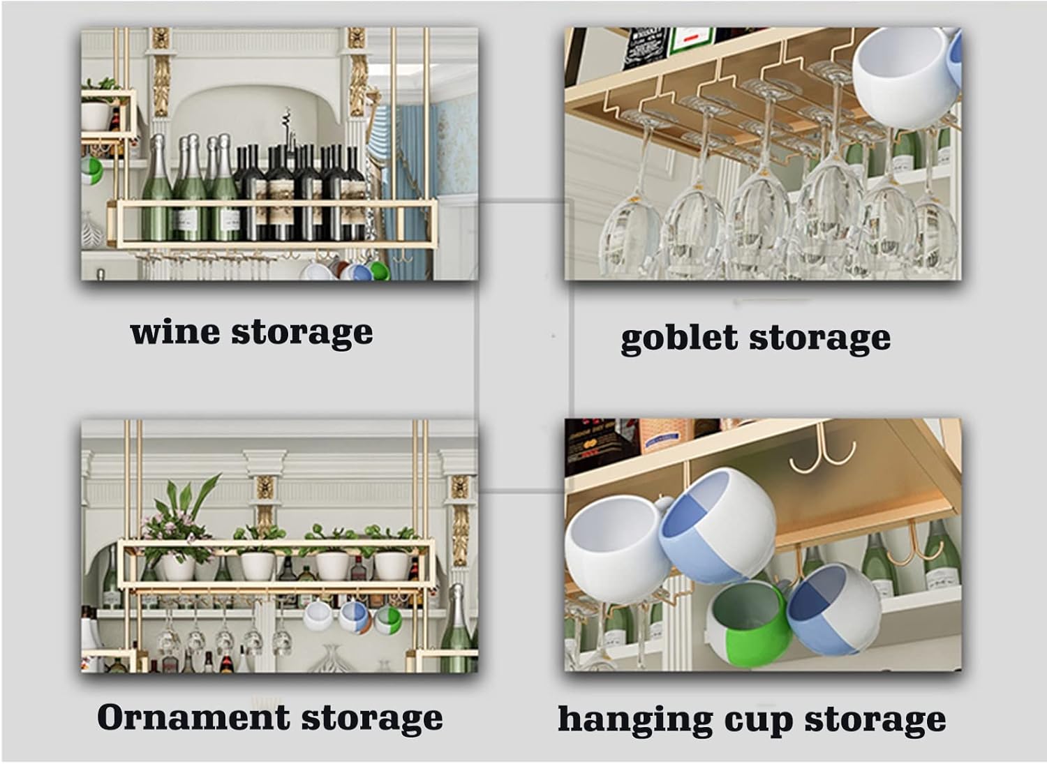 Suuim Gold Ceiling Wine Rack with Flower Holder