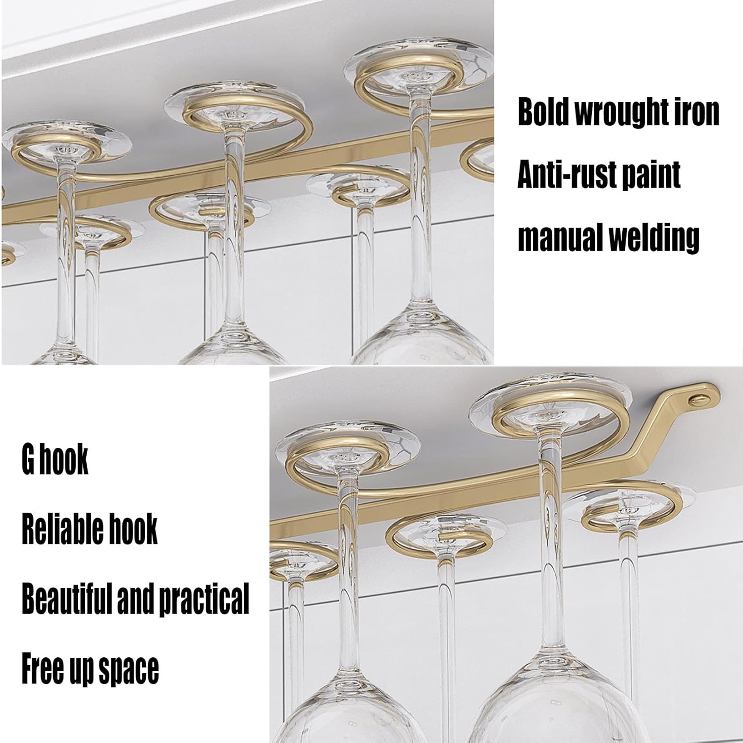 WORDFUN Gold Metal Wine Glass Holder 16 Hooks