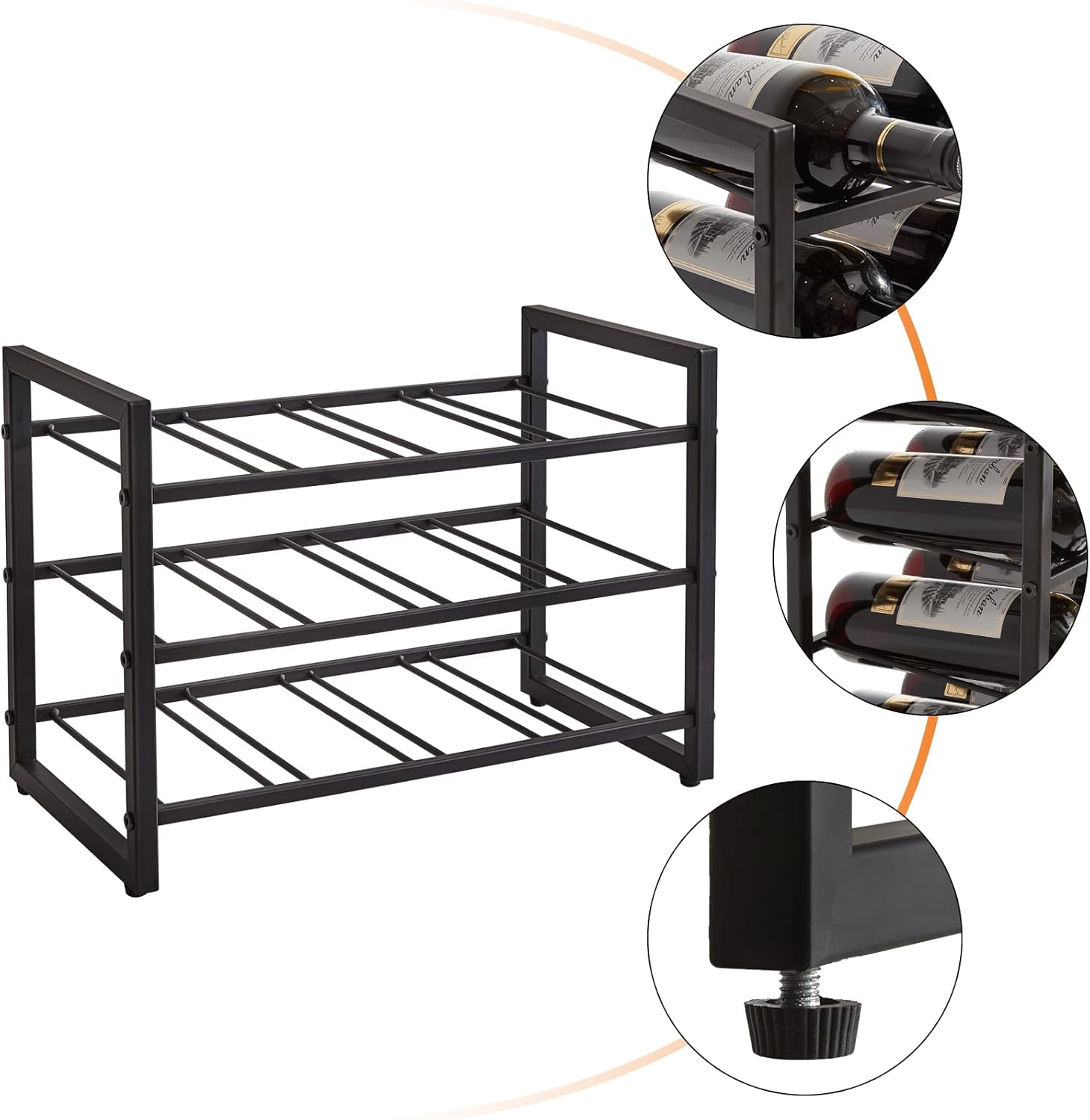 IBUYKE Freestanding 3-Tier Metal Wine Rack