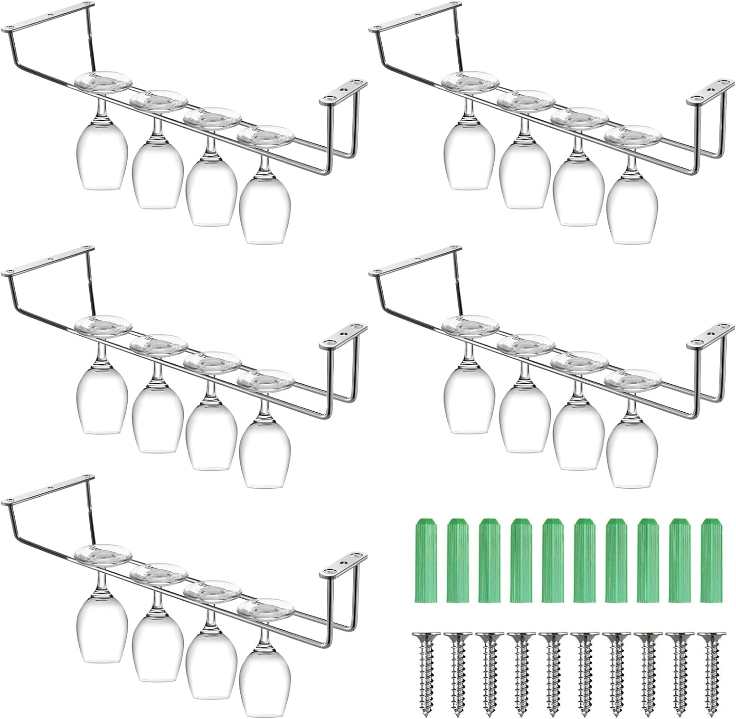 Lemecima 4Pack Stainless Steel Wine Glass Holder 14 Inch Rack