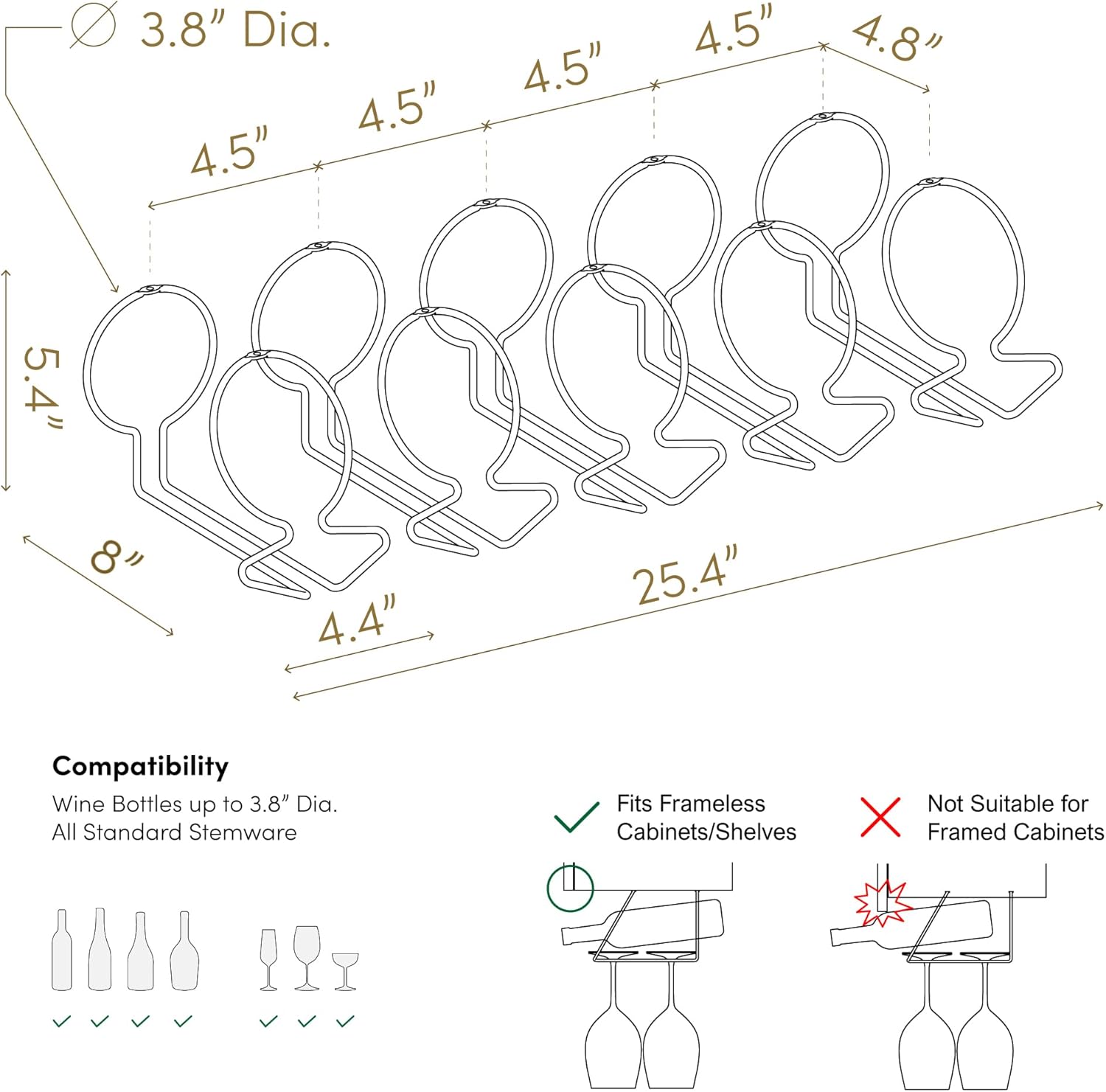 xympo Under Cabinet Wine Rack with Glass Hanger Set of 5