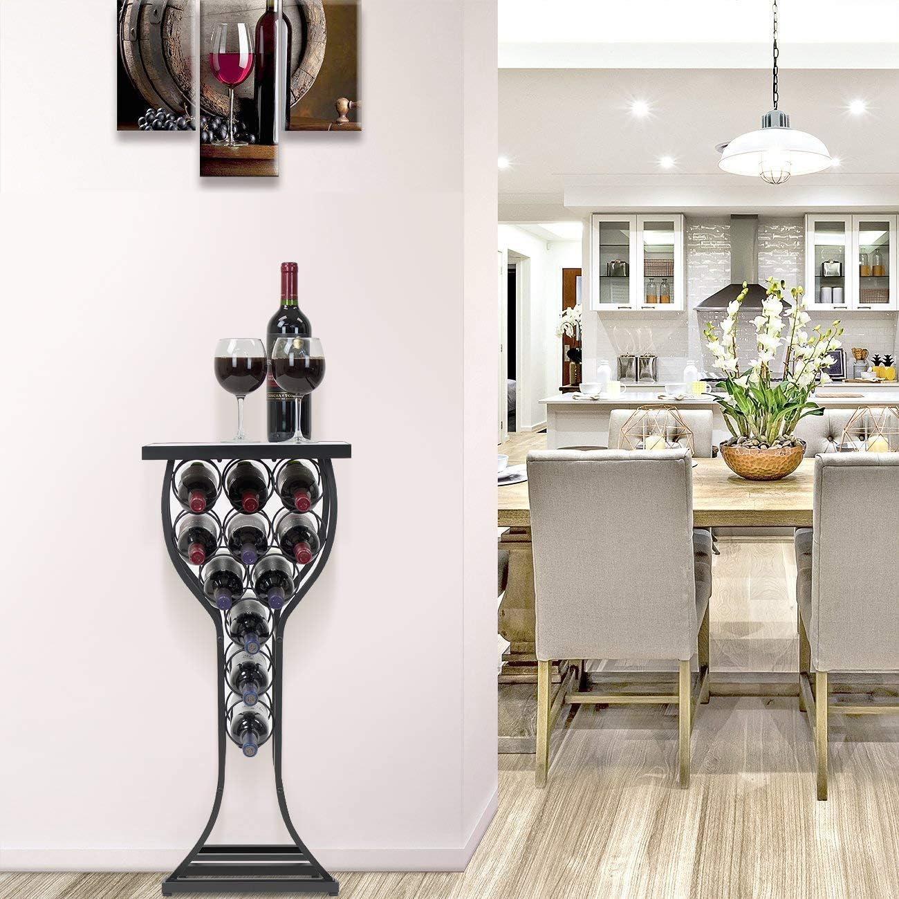 Sorbus Freestanding Wine Rack Console with White Marble Top