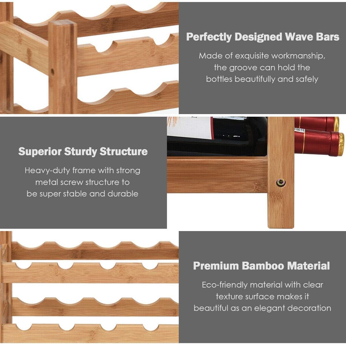 COSTWAY 12-Bottle Bamboo Wine Rack Free Standing