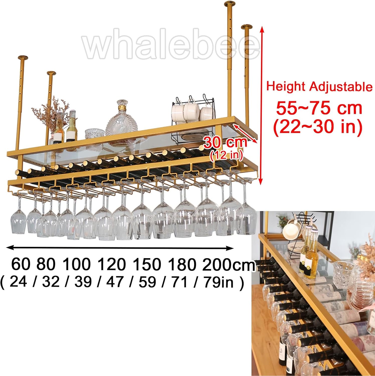 Whalebee Adjustable Wine Glass Holder with Drying Rack