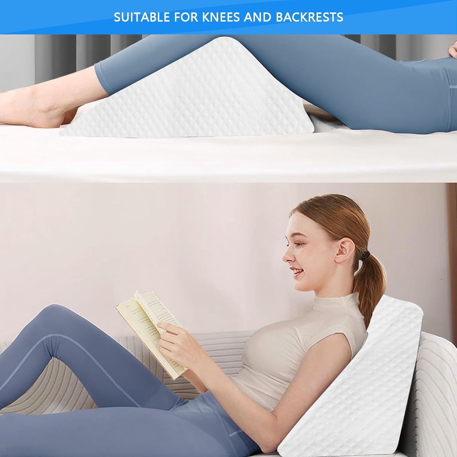 Knee Wedge Pillow Triangle Support for Back and Legs White