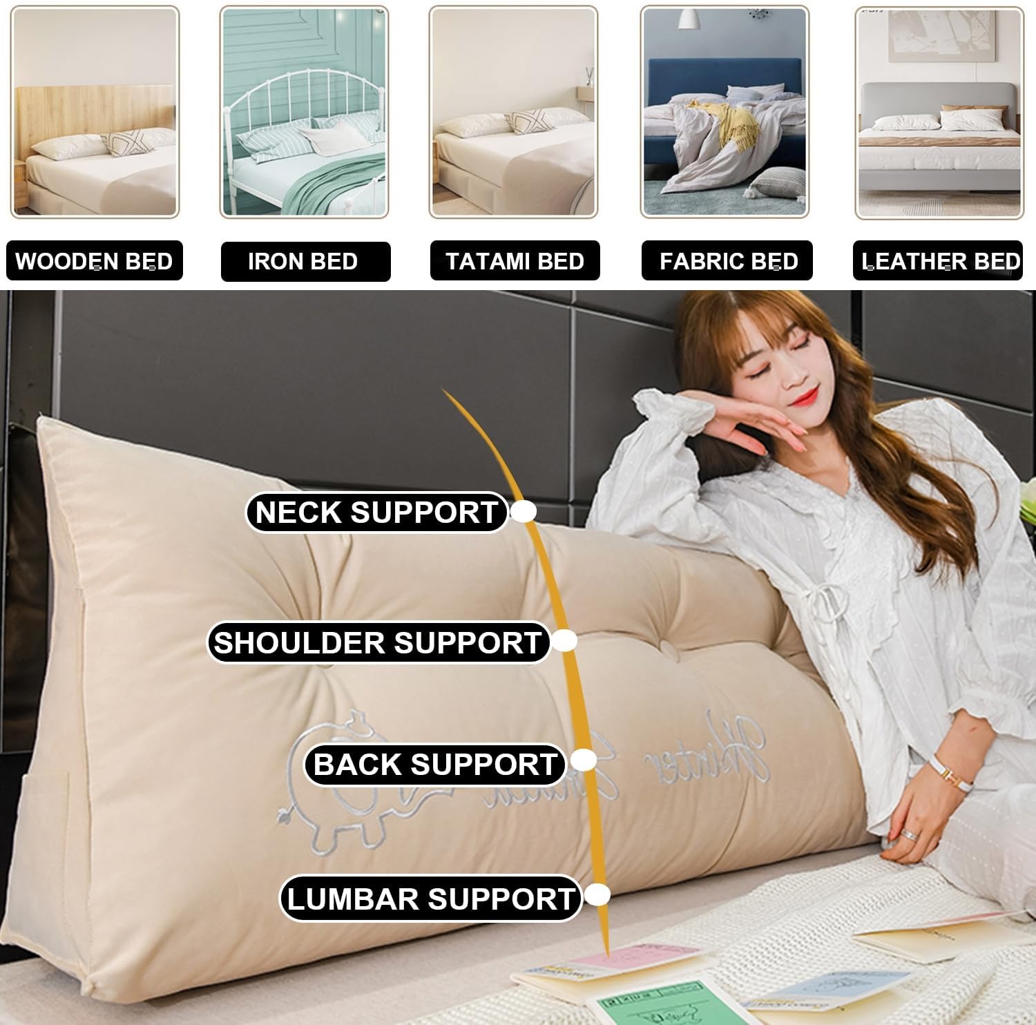 ZZYK Headboard Pillow Wedge Reading Pillow Fleece Backrest Support