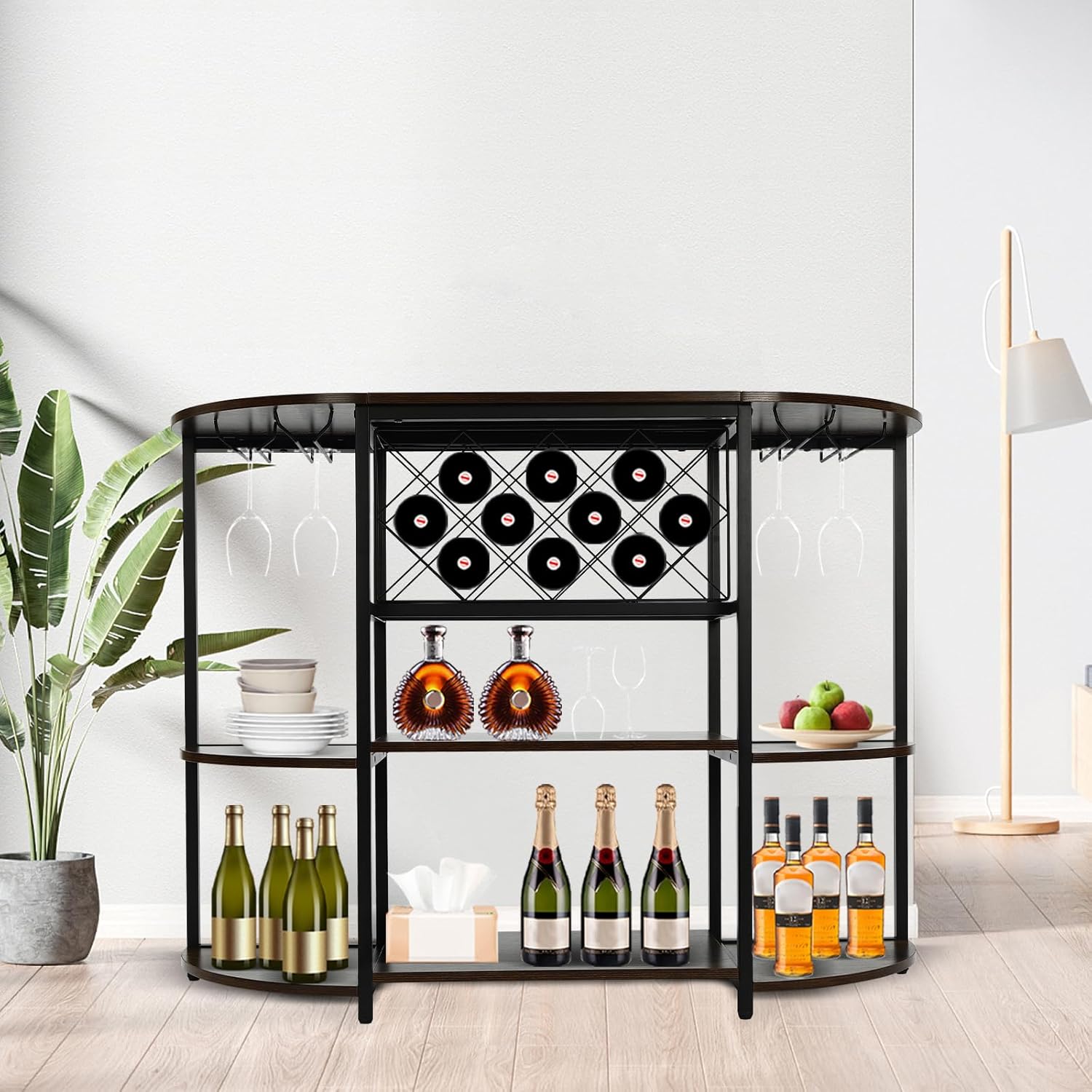 Mini Bar Cabinet with LED Light Rustic Brown